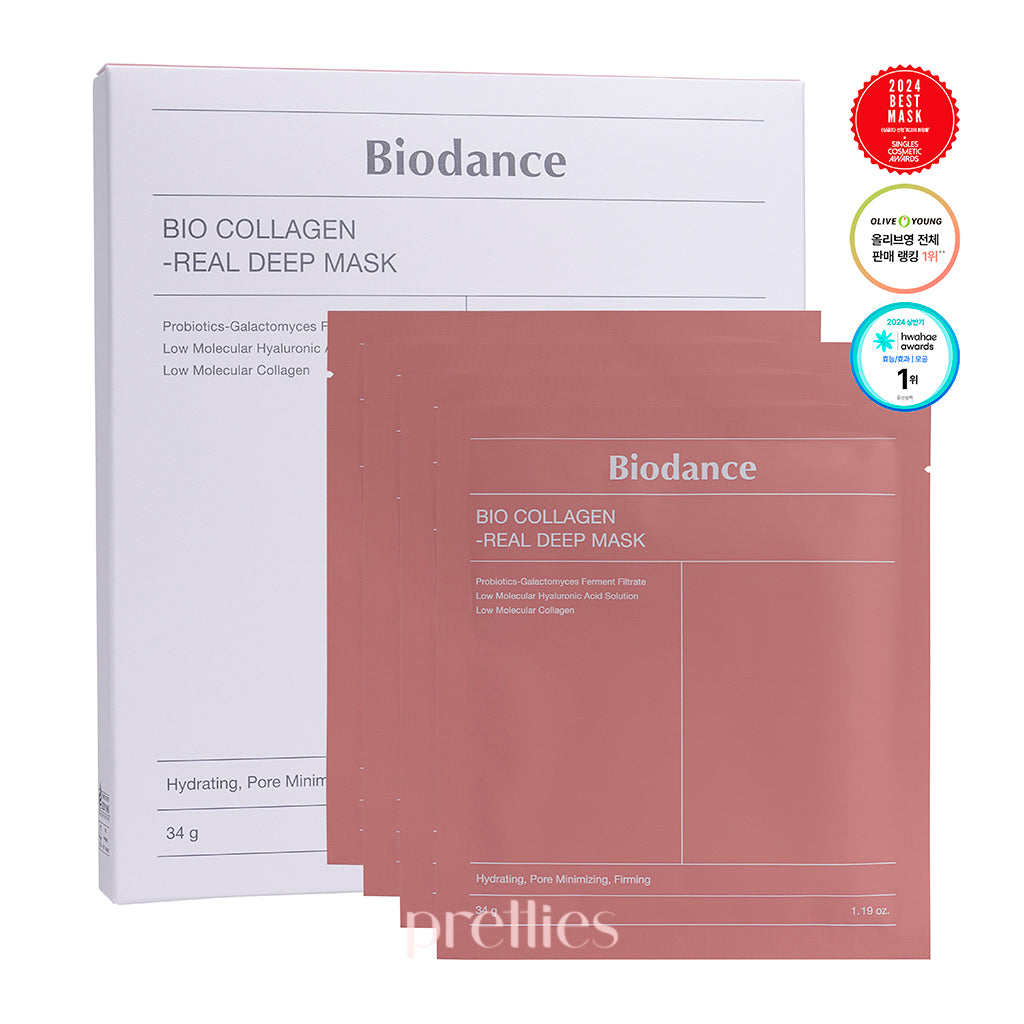 BIODANCE Bio Collagen Deep Hydrating Face Mask 4-Pack - Korean Skincare for Wrinkles & Firming - Perfect for Spa Night & Self-Care Routine