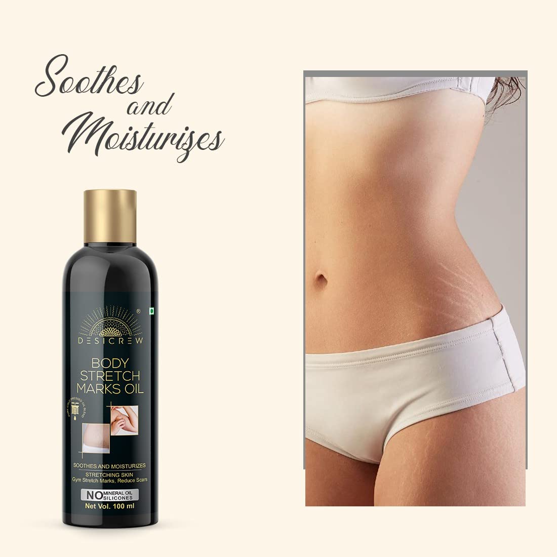 Organic Stretch Mark Removal Oil for Pregnancy & Anti-Aging | Scar & Wrinkle Treatment | Deep Hydration Skin Care | Pack of 3 (300 ml) – Perfect for Postpartum Recovery, Dry Skin & Body Scar Treatment