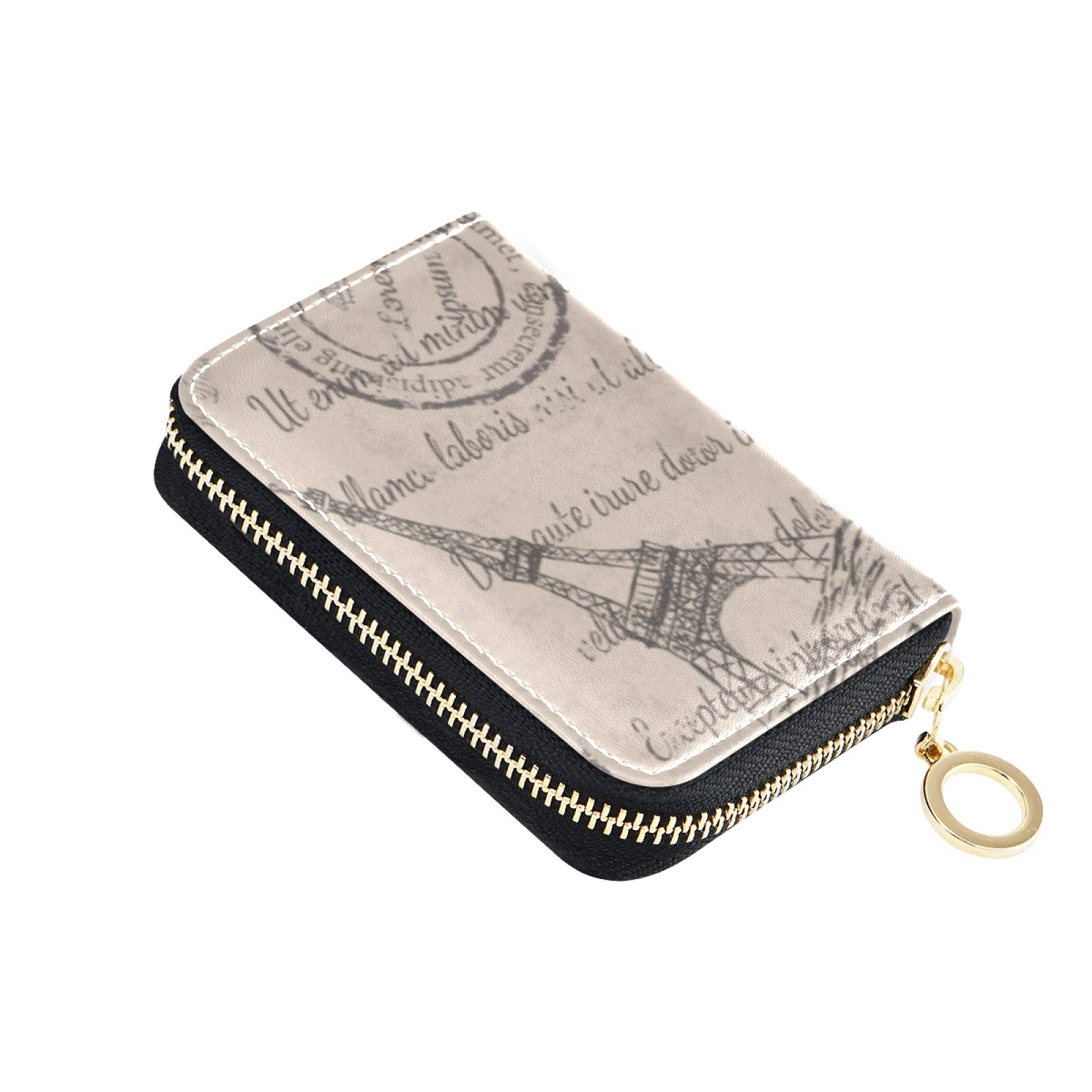 RFID Blocking Credit Card Holder Wallet for Women - Vintage Eiffel Tower Design, Genuine Microfiber Leather with Secure Zipper Closure | Perfect for Travel, Daily Use & Contactless Payment Protection