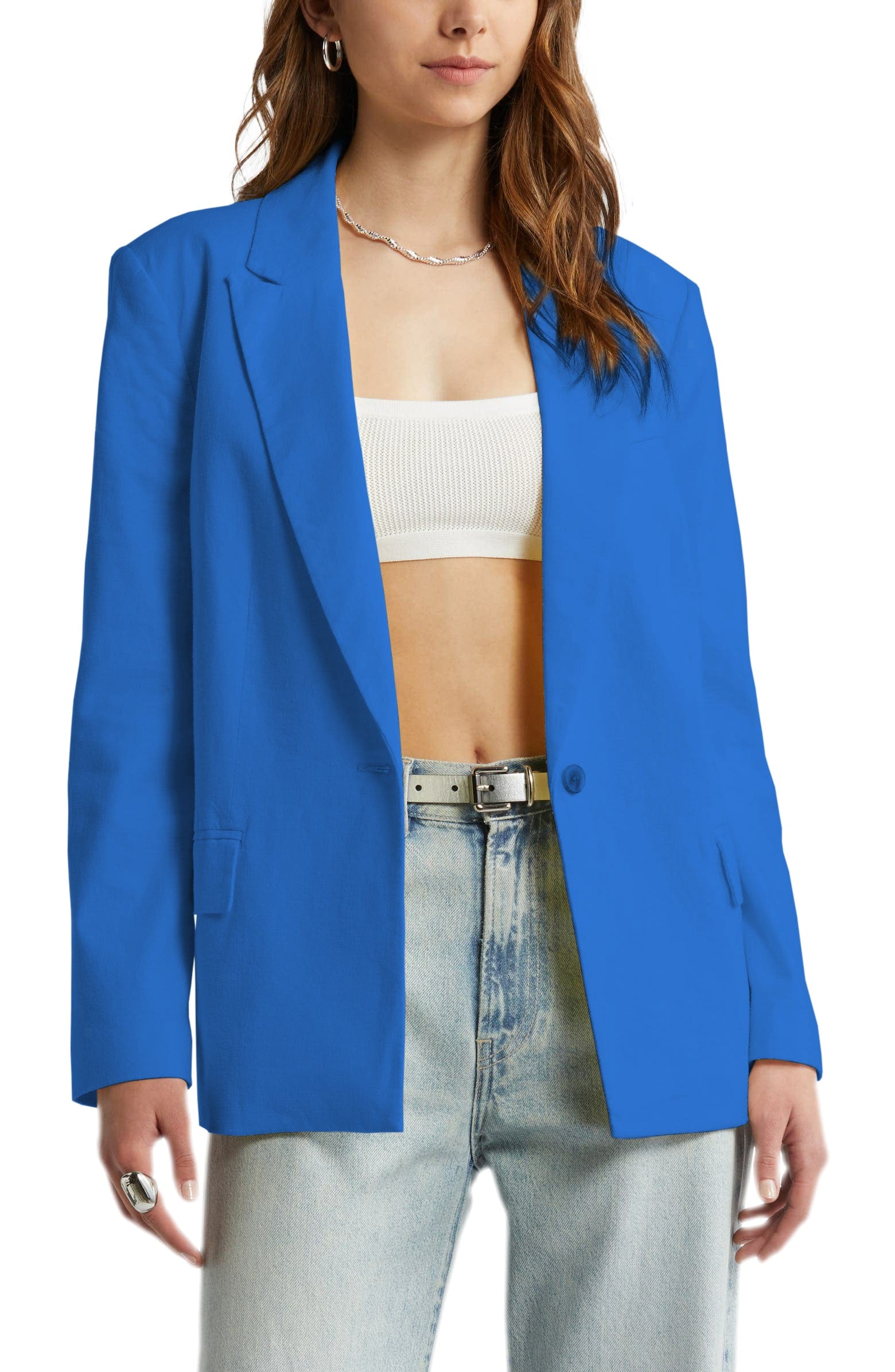 Women's Casual Linen Blazer with Peak Lapel & Single Button - Perfect for Office Wear, Business Meetings & Smart Casual Outfits