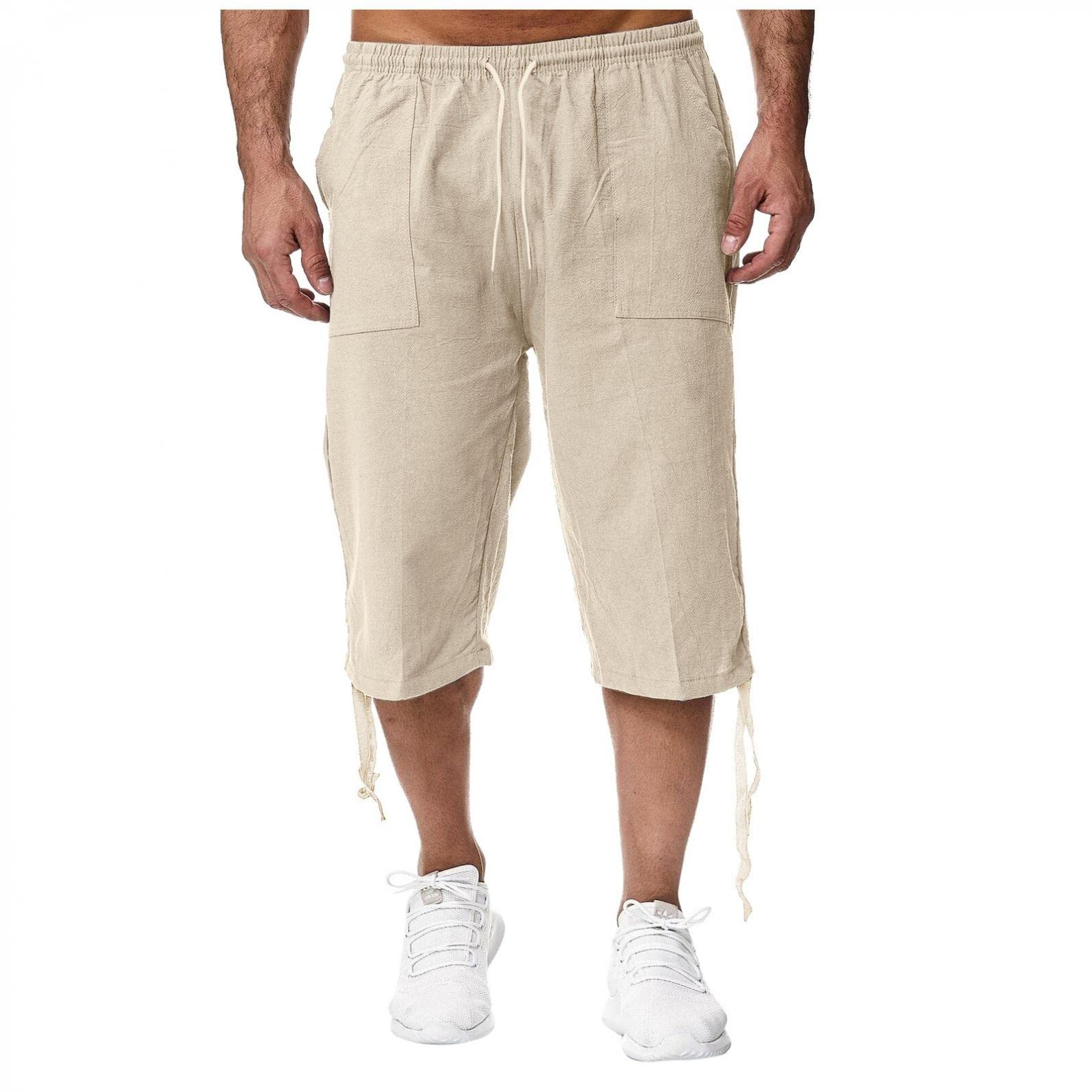 **Men's 7-Inch Linen Workout Shorts - Elastic Waist with Drawstring, Gym & Training Shorts for Men - Classic Fit Casual Shorts for Running, Yoga & Outdoor Activities**