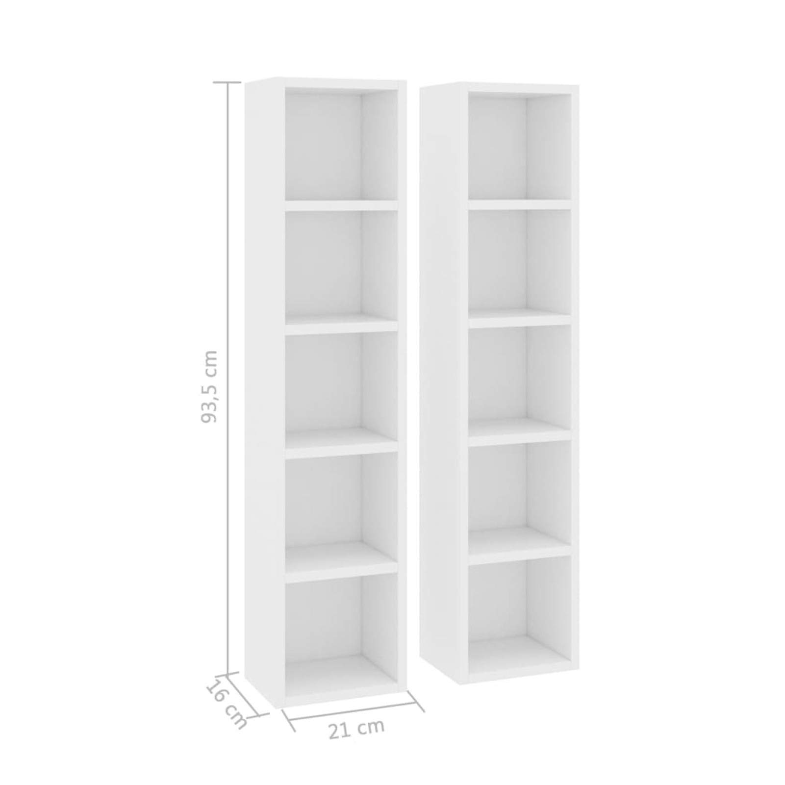 Bounv 2-Piece White CD/DVD Storage Cabinet - 21 x 16 x 93.5 cm Compact Media Organizer for Living Room, Office & Home Theater | CD/DVD Shelf Unit with Adjustable Shelves