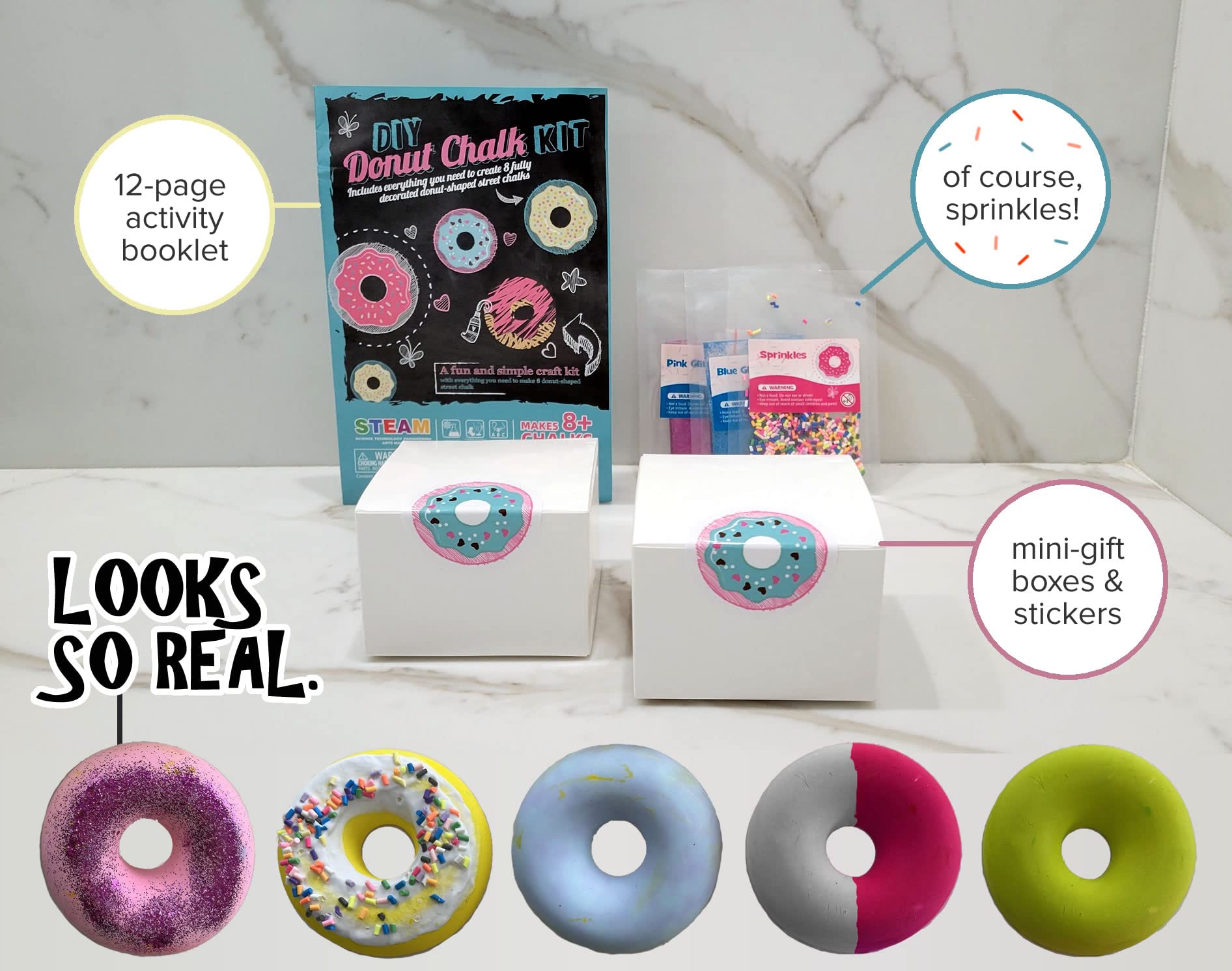 DIY Mushroom Donut Sidewalk Chalk Kit - Make Your Own Street Chalk | Creative Craft Gift for Kids & Teens | Outdoor Fun for Spring, Summer, Fall | Perfect for Birthdays, BBQs & Sidewalk Art Activities