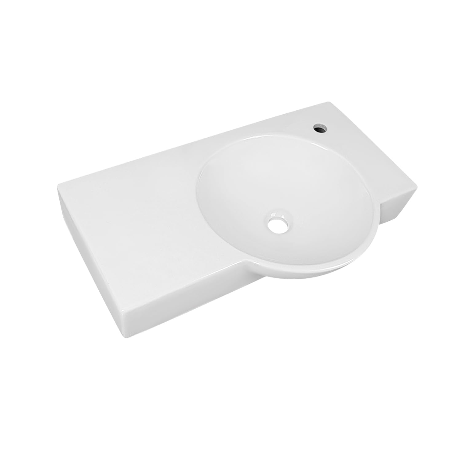 DeerValley 30x18 Inch White Ceramic Wall Mount Bathroom Sink - Modern Vessel Sink with Right Side Faucet Mount | Perfect for Small Bathrooms, Powder Rooms & Vanity Installations