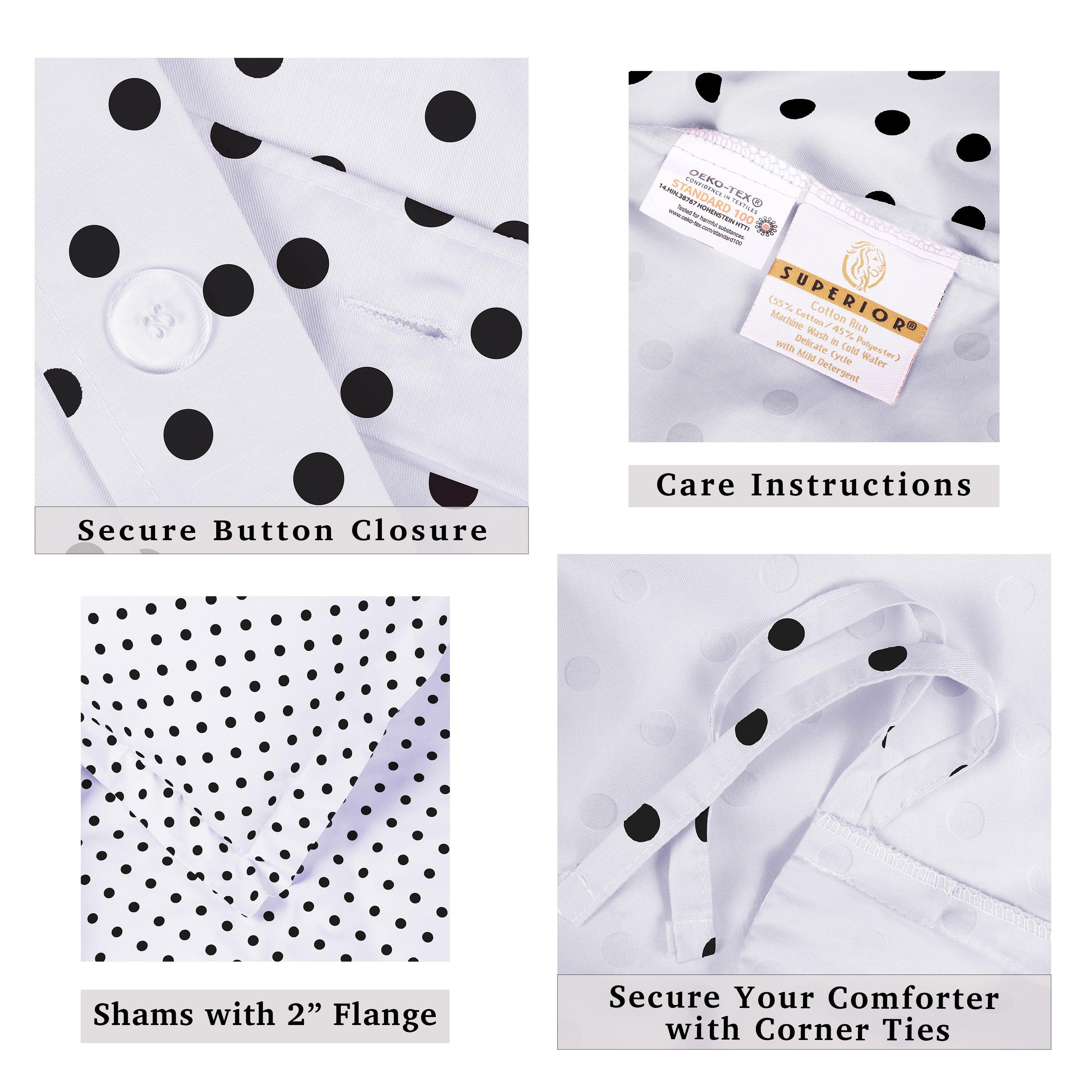 Premium 600 Thread Count Cotton Blend Polka Dot Duvet Cover Set - Soft & Breathable Bedding for Cozy Nights - Perfect for Master Bedroom, Guest Room & Dorm Decor