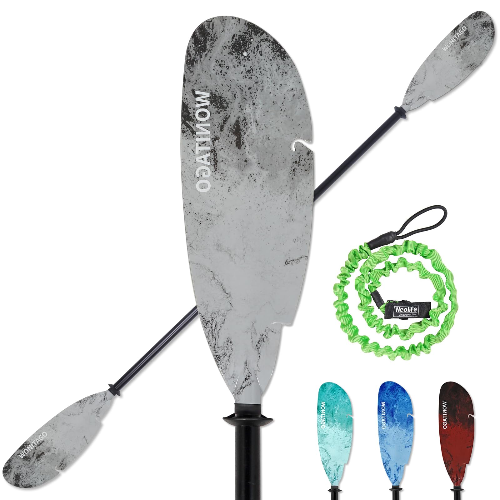 Premium Adjustable Aluminum Kayak Paddles with Floating Plastic Blades & Leash - 3-Piece Fishing Oars (230-250cm/90-98in) for Anglers - Ideal for Kayak Fishing, Recreational Paddling & Water Sports Adventures