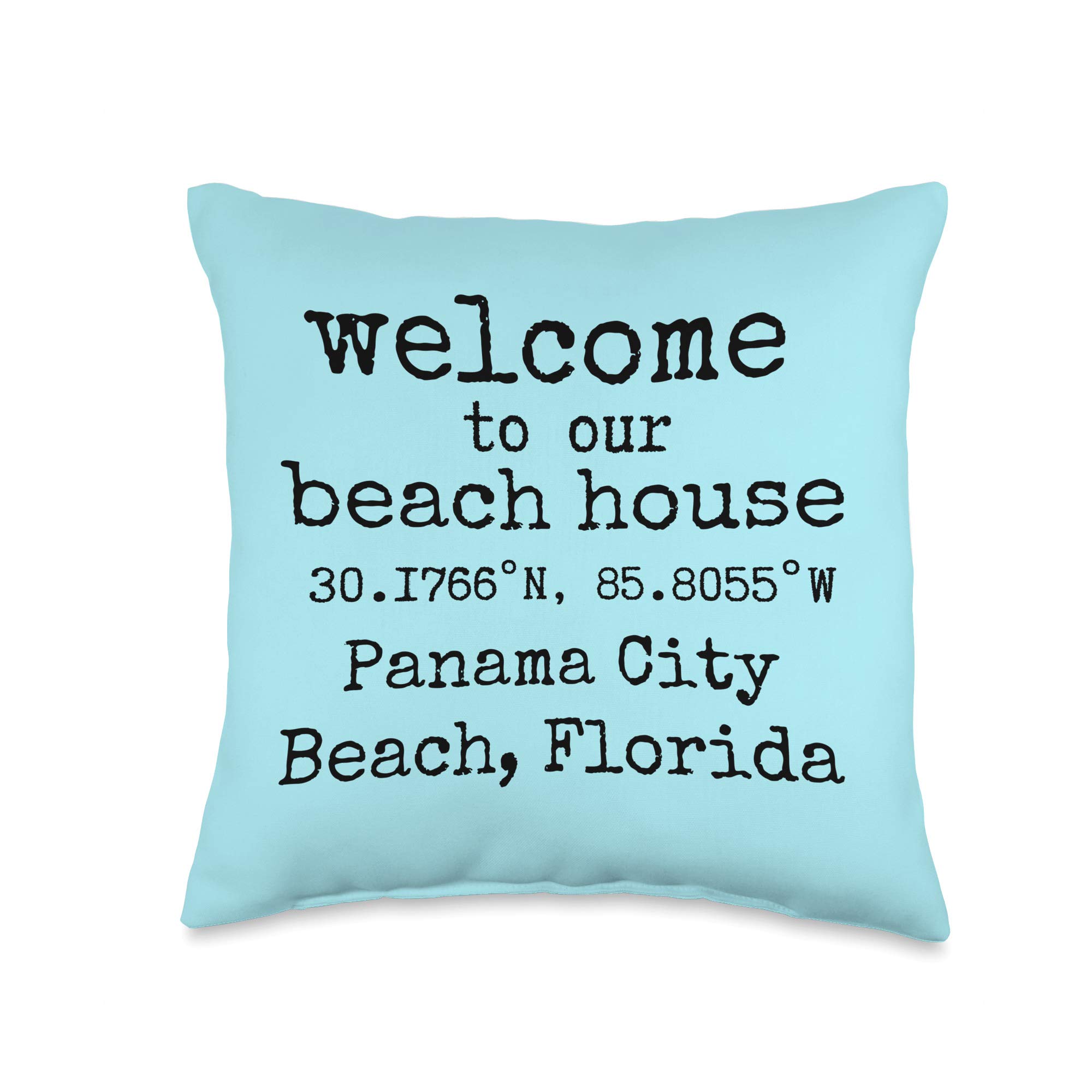 Welcome To Our Beach House Panama City Florida Throw Pillow - Coastal Decor for Living Room, Bedroom & Porch