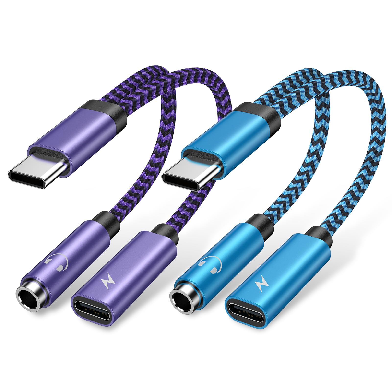 2 Pack USB C to 3.5mm Headphone Adapter with 60W Fast Charging Cable - Compatible with Samsung Galaxy S25 Ultra/S25+/S24/A16 5G/A35/A54/S23/S22/S21 FE/A53/S20 - 2-in-1 Type C Audio Dongle for Music, Gaming & Calls