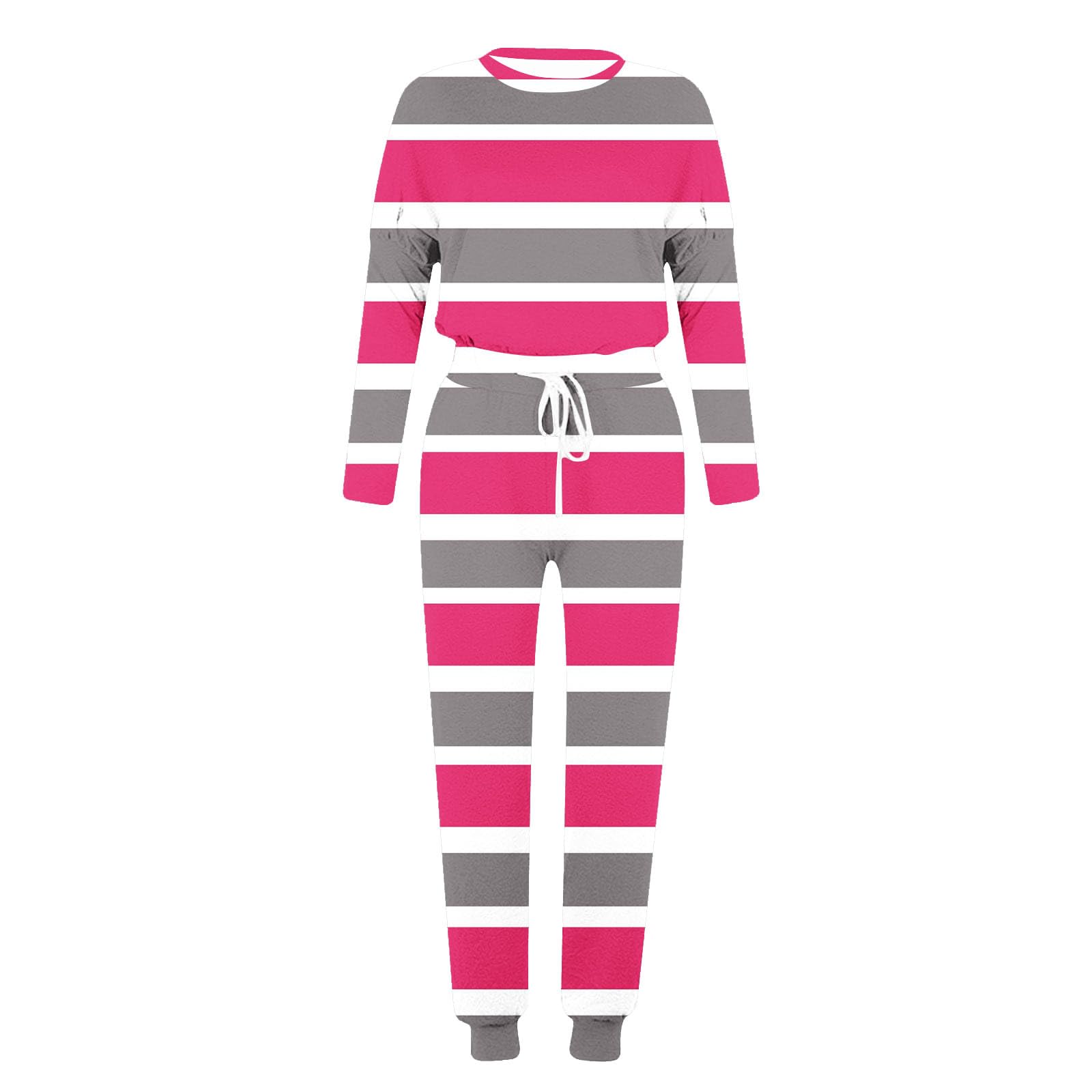 Women's 2-Piece Lounge Set - Striped Patchwork Long Sleeve Tracksuit with Adjustable Waist | Comfortable Outfit for Home, Yoga, Travel & Casual Wear