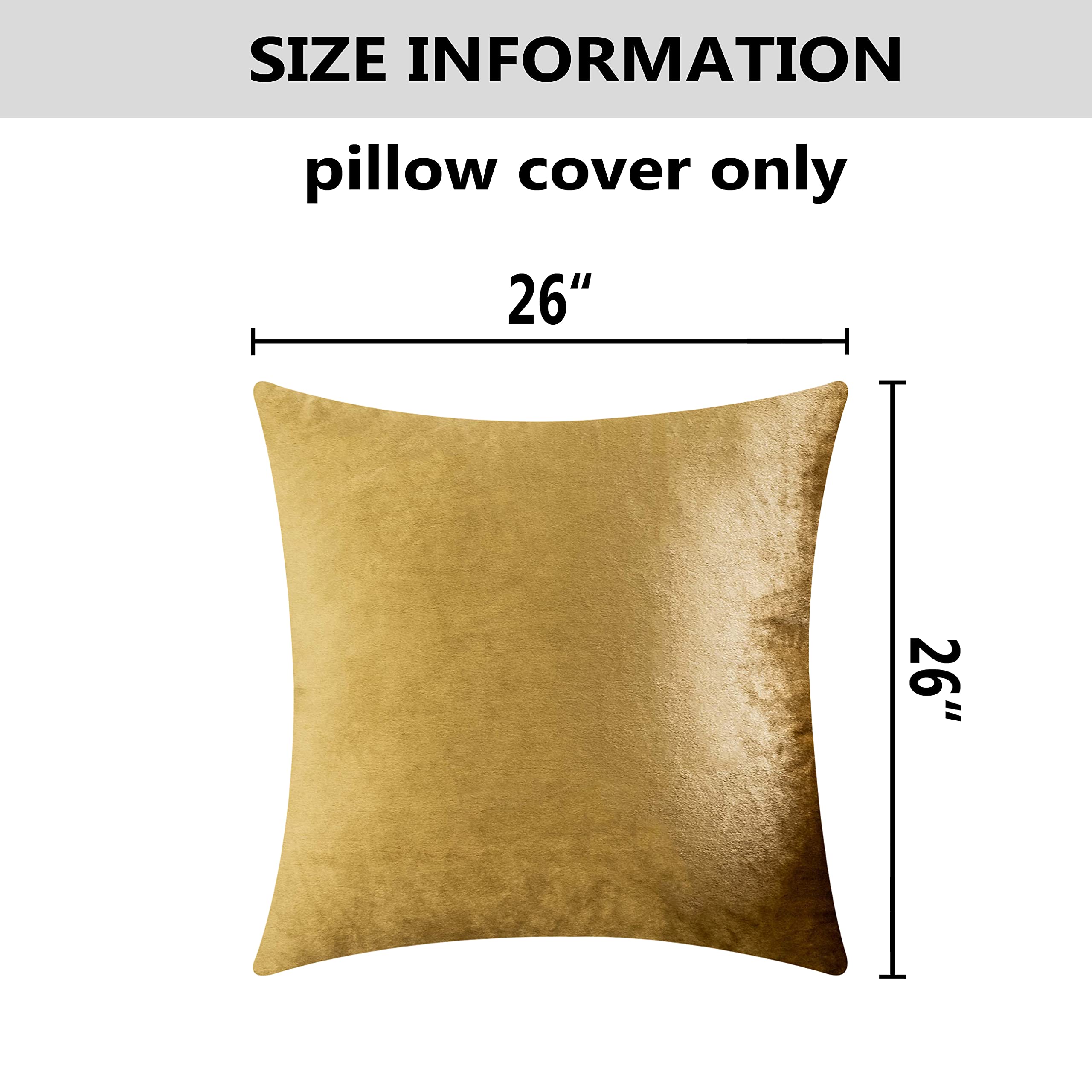 Luxury Velvet Euro Sham Pillow Covers 26x26 Inches - Soft Square Throw Pillow Cases for Bed, Sofa, Couch & Office Decor - Gold (66cm) - Perfect for Living Room, Bedroom & Home Styling