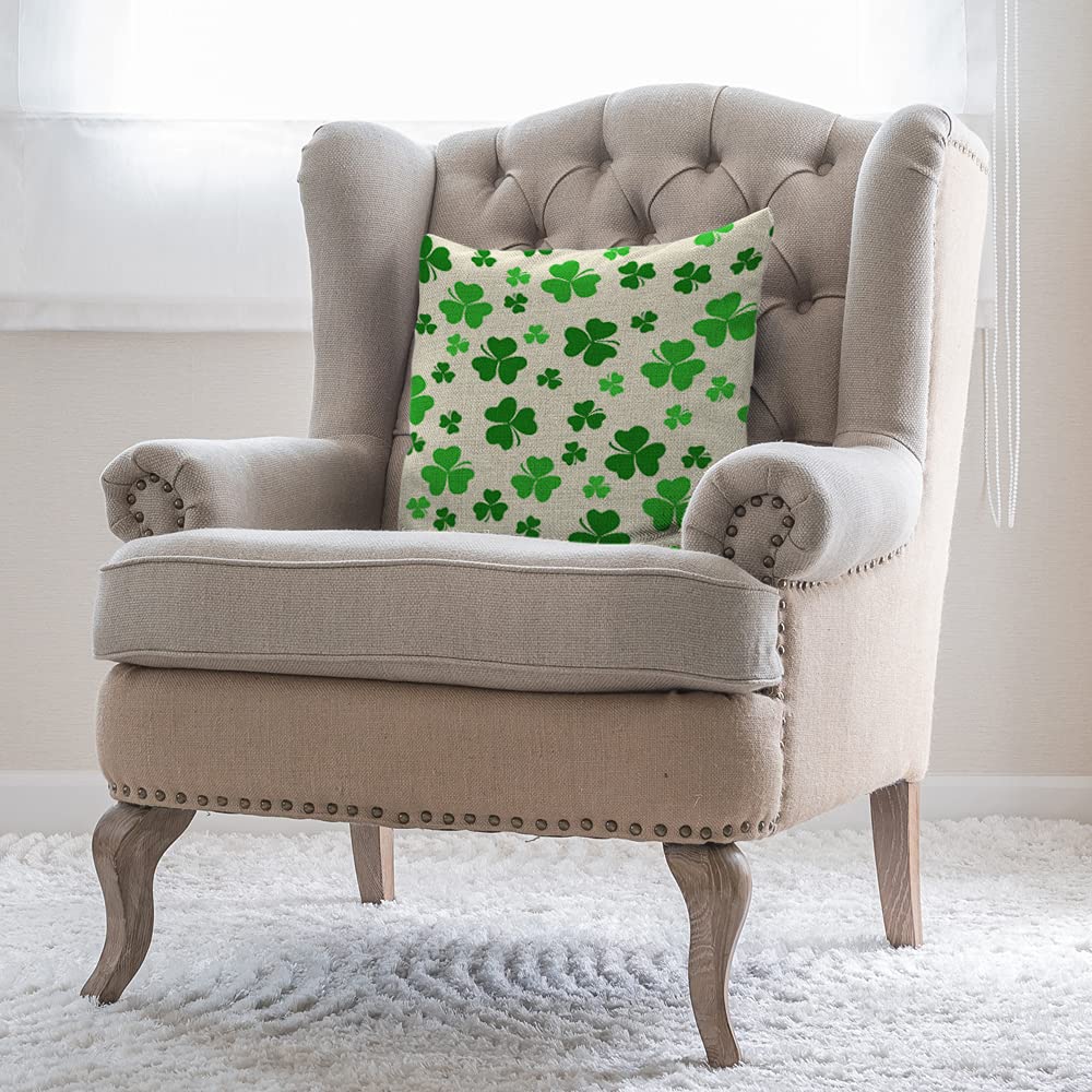 WONDERTIFY Irish Clover Shamrock St. Patrick's Day Throw Pillow Covers 18x18 Inch - Decorative Cushion Cases for Couch, Sofa & Bed - Perfect for Home Decor, Holiday Celebrations & Irish-Themed Parties