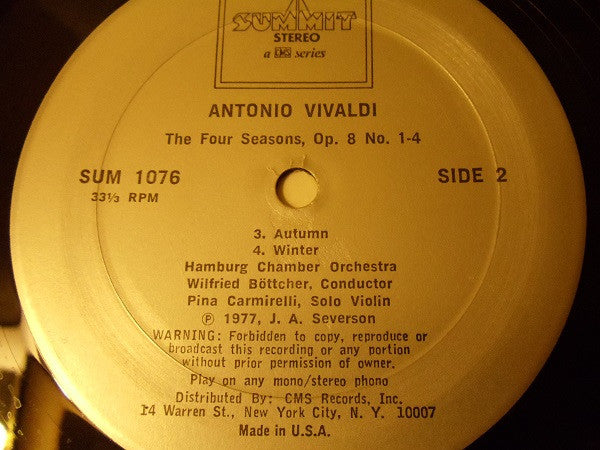Antonio Vivaldi The Four Seasons LP Album - Baroque Classical Music Vinyl Record by Wilfried Boettcher & Pina Carmirelli with Hamburger Kammerorchester - Perfect for Home Listening, Music Collectors & Vintage Vinyl Enthusiasts