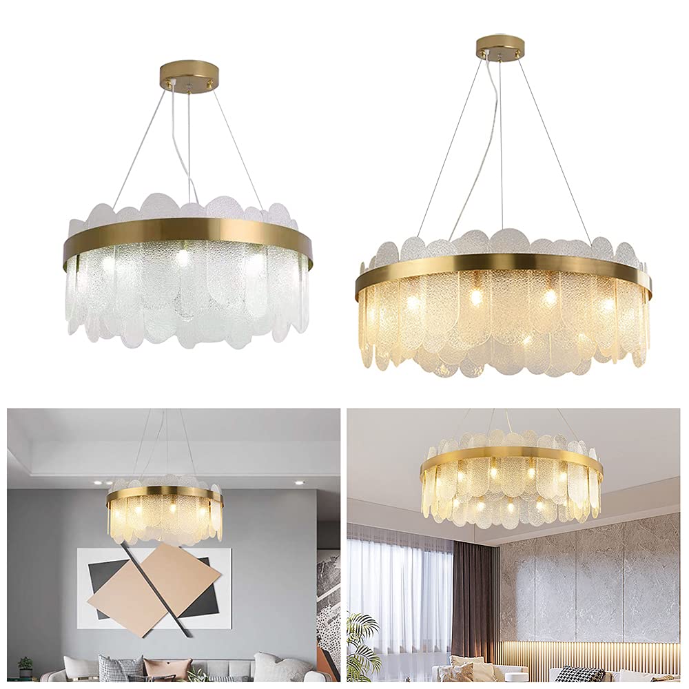 Modern Round Chandelier - 12-Light Contemporary Luxury Glass Pendant Ceiling Light Fixture 31.5 Inch Gold - Elegant Lighting for Living Room, Bedroom, Dining Room & Kitchen Island | Perfect for Home Decor, Dinner Parties & Romantic Ambiance