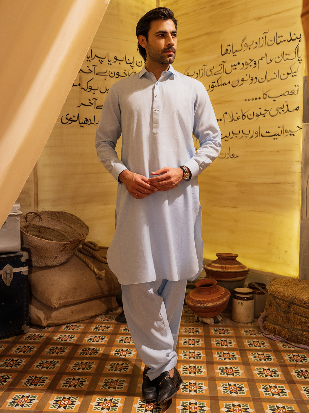 Stylish Sky Blue Blended Shalwar Kameez for Women - Traditional Pakistani Outfit - Perfect for Weddings, Parties & Festivals