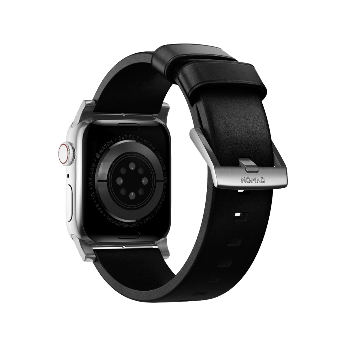 Nomad Modern Band for Apple Watch 40mm/41mm - Silver Hardware with Black Horween Leather | Premium Replacement Strap for Workout, Office & Everyday Wear