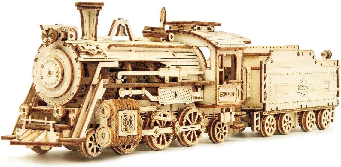 ROKR Prime Steam Express Wooden 3D Puzzle Model Car Kit - DIY Educational Brain Teaser Building Set for Adults & Teens - 12.1x2.7x3.3 Inch Desk Decor, STEM Gift for Kids (Perfect for Home Office Decor, Stress Relief & Family Bonding Activities)