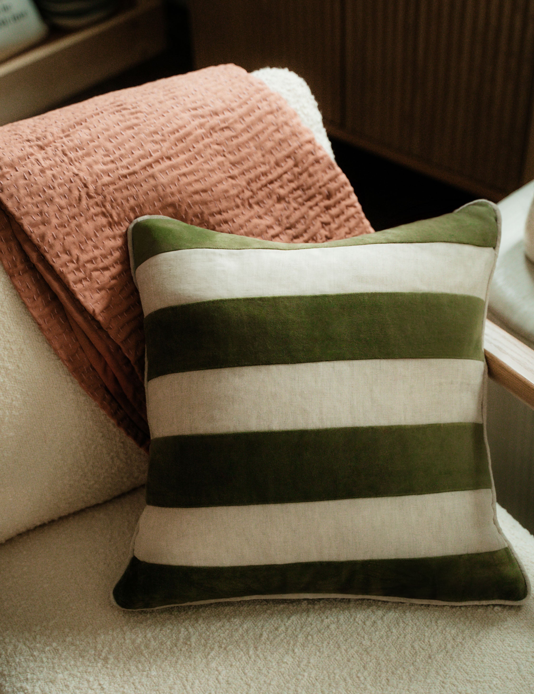 Borroto Velvet Stripe Pillow - Soft Decorative Throw Cushion for Sofa, Bed & Home Decor - Perfect for Living Room, Bedroom & Cozy Spaces