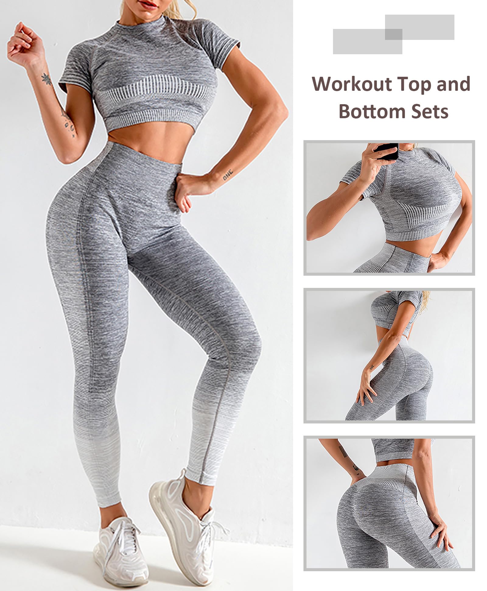 FeelinGirl Women's 2-Piece Seamless Workout Set - Ribbed Crop Top & High Waist Yoga Leggings for Gym, Running & Fitness | Comfortable Activewear Outfit