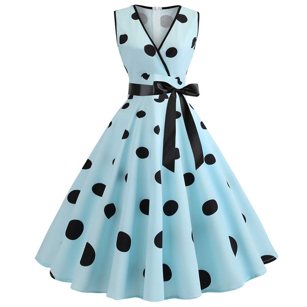 Pervobs Women's Vintage Print Bodycon Sleeveless Dress with Sashes - Casual Evening Party Prom Swing Dress - Perfect for Cocktail Parties, Date Nights & Special Occasions