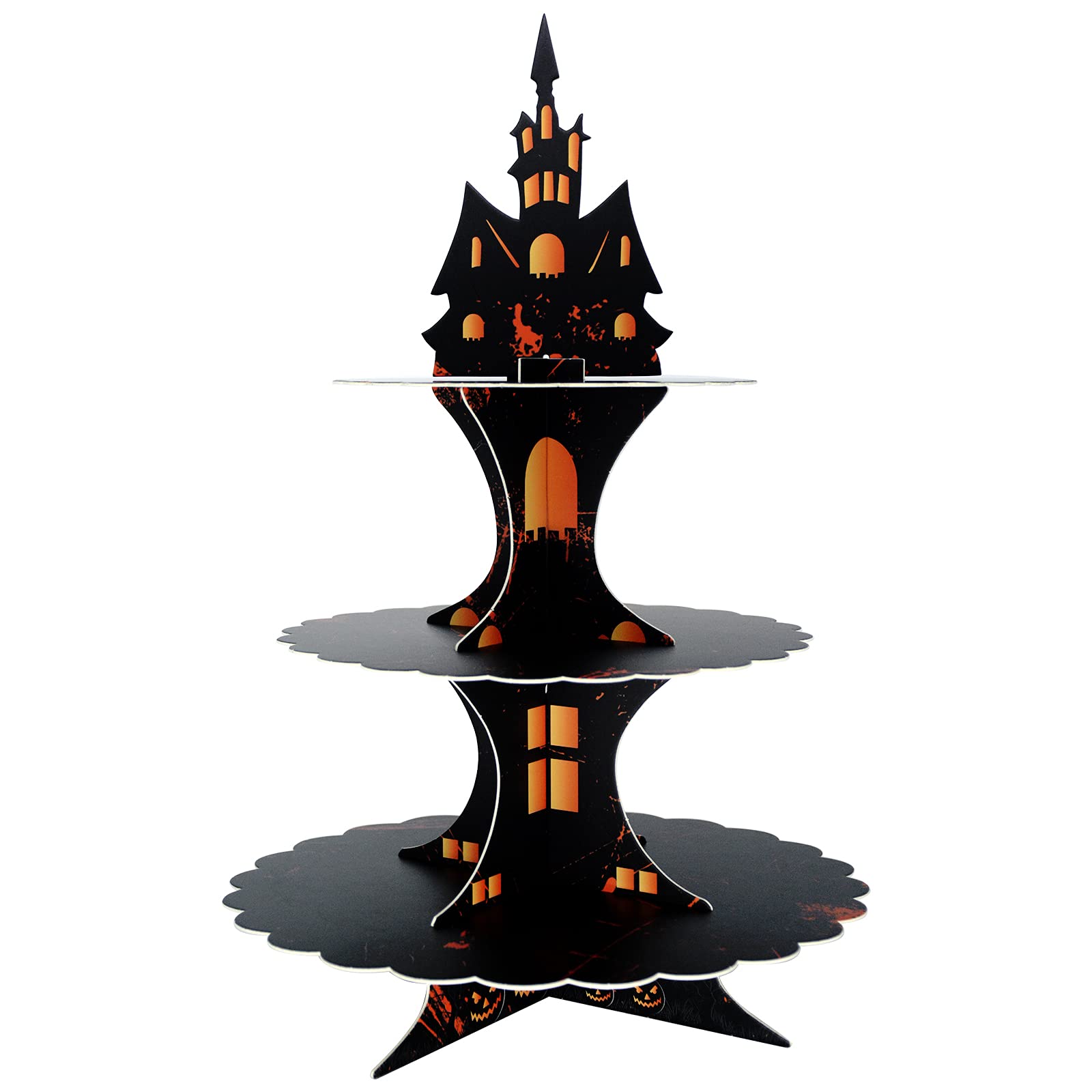 3-Tier Halloween Cupcake Stand - Gothic Party Decorations for Halloween, Birthday & Wedding - Cardboard Cake Stand Tower for Desserts, Snacks & Treats Display