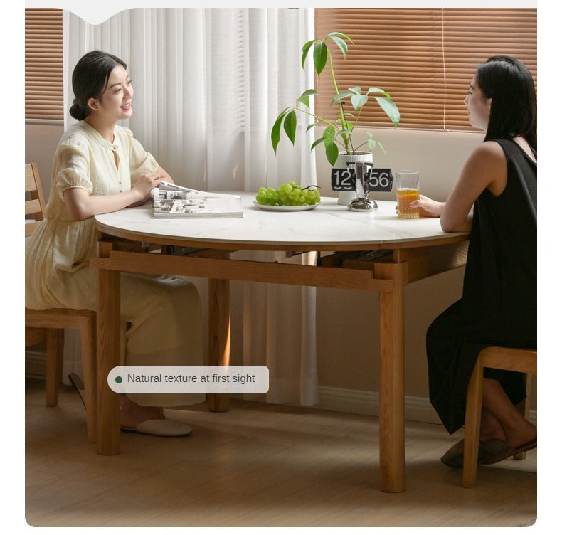 Solid Oak & Ash Wood Extendable Dining Table with Rock Plate - Perfect for Family Gatherings & Dinner Parties