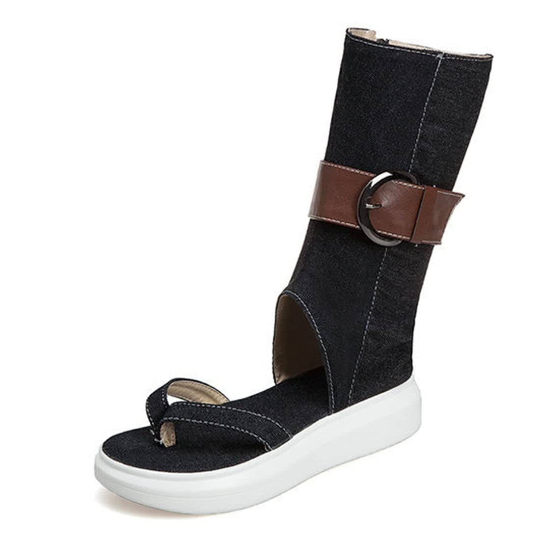 VOKLIN Women's Casual Denim Sandals with Buckle & Zipper - Comfortable Summer Flip Flops for Beach, Walking, and Outdoor Activities