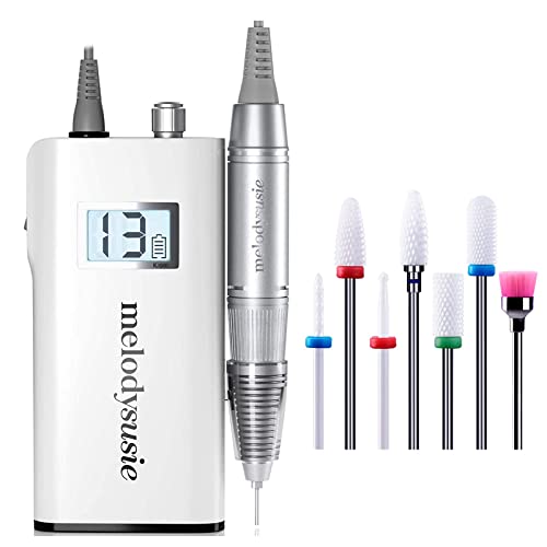 MelodySusie Professional 30000 RPM Rechargeable Nail Drill Kit - Portable Electric E-File with 6 Bits & Sanding Bands for Acrylic Gel Nails - Perfect for Manicure, Pedicure, Shaping & Polishing at Home or Salon