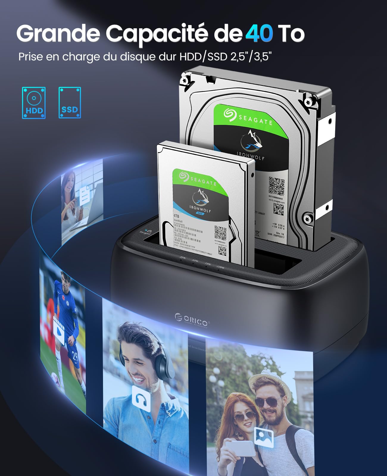 ORICO 2-Bay USB C Hard Drive Docking Station for SATA 2.5/3.5
