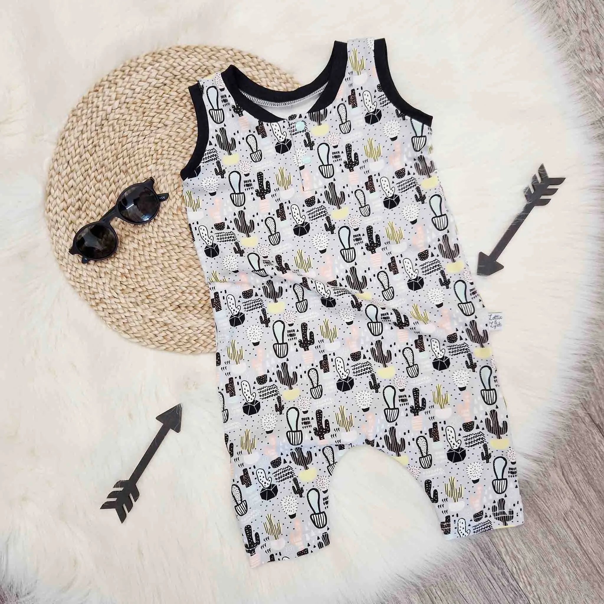 Arizona Unisex Denim Overall Romper with Cactus Print - Casual Jumpsuit for Men & Women | Perfect for Outdoor Adventures, Music Festivals & Boho Style