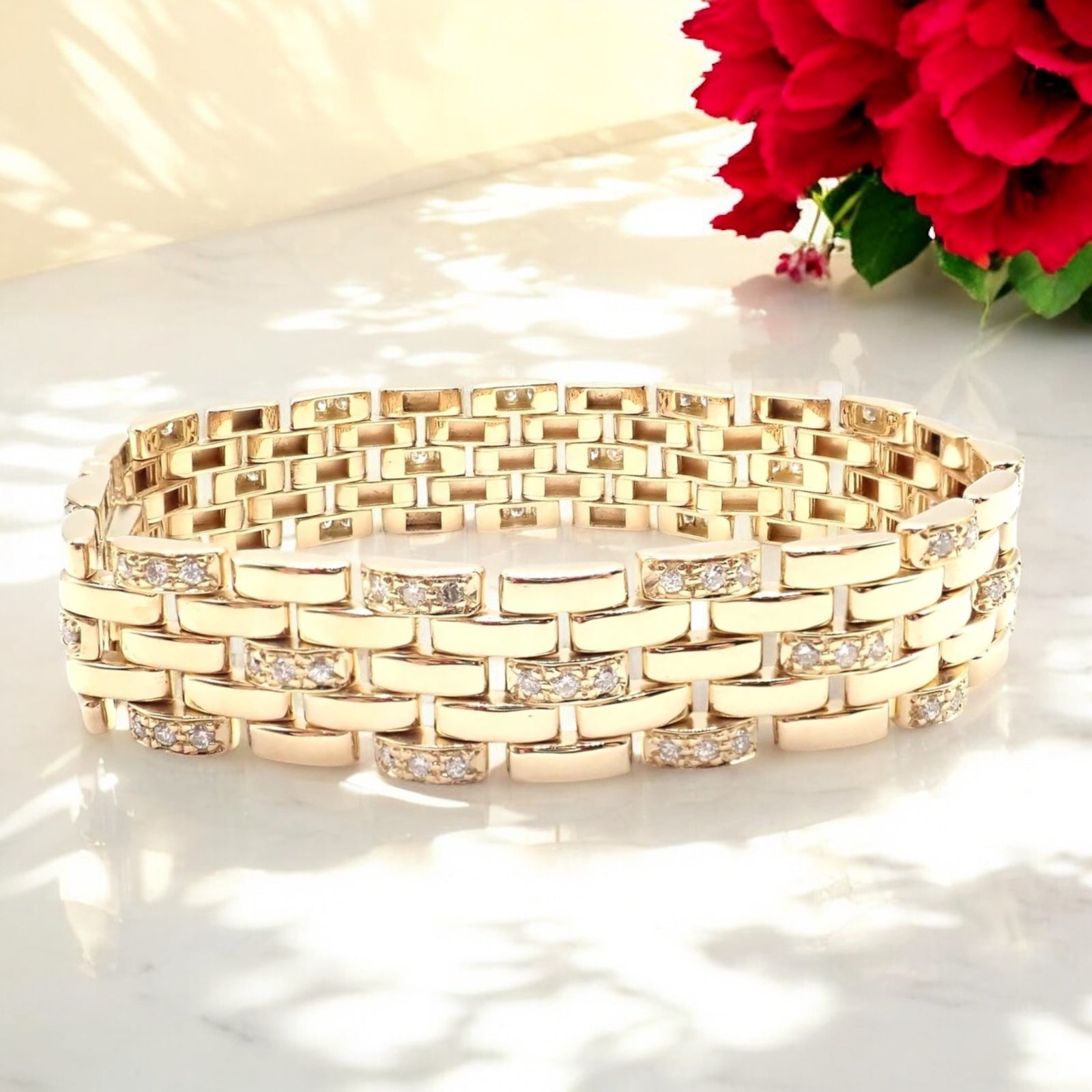 Authentic Cartier Maillon Panthere 18K Gold Diamond Five Row Link Bracelet for Women - Luxury Jewelry Gift for Anniversary, Birthday & Special Occasions