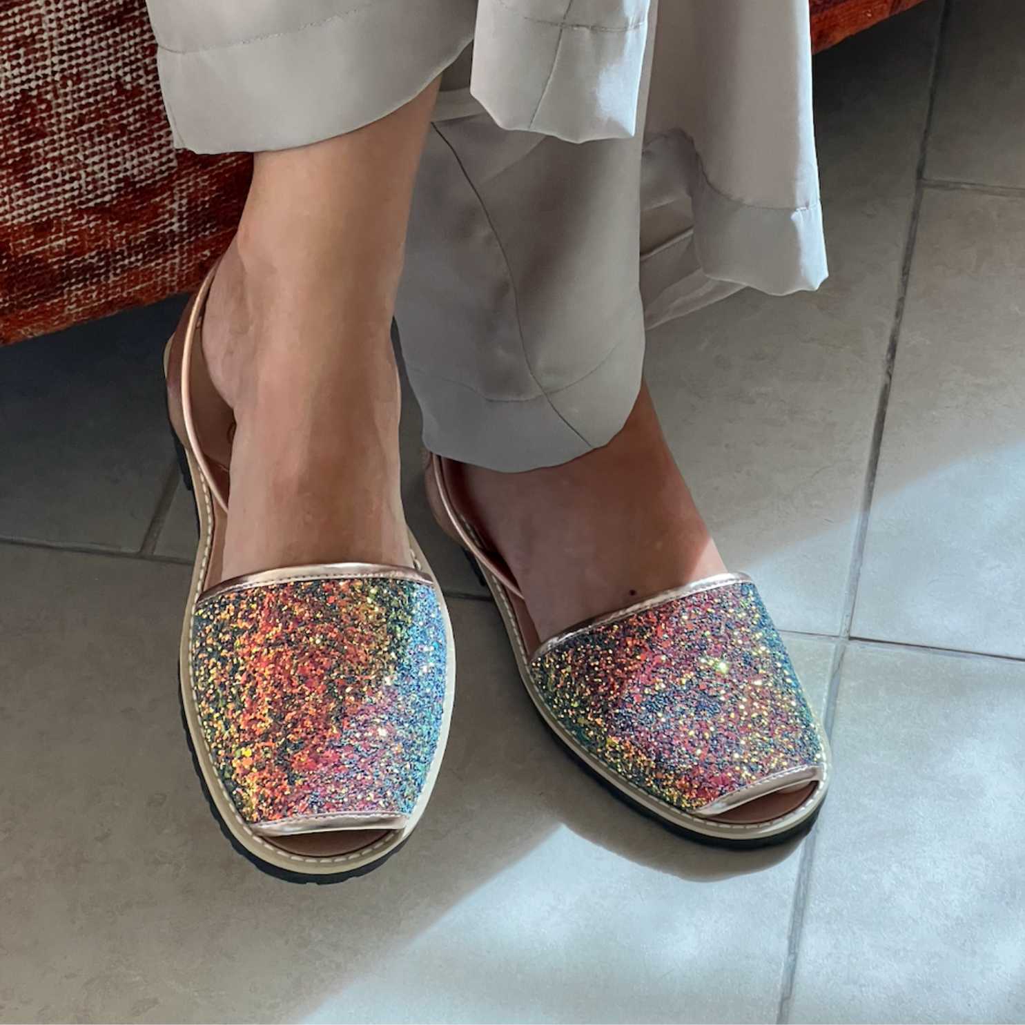 Elegant Open-Toe Menorcan Sandals for Women - Glittering Leather Comfort - Madonna 1056R with 2-Way Stretch | Perfect for Beach Vacations, Summer Parties & Casual Outings