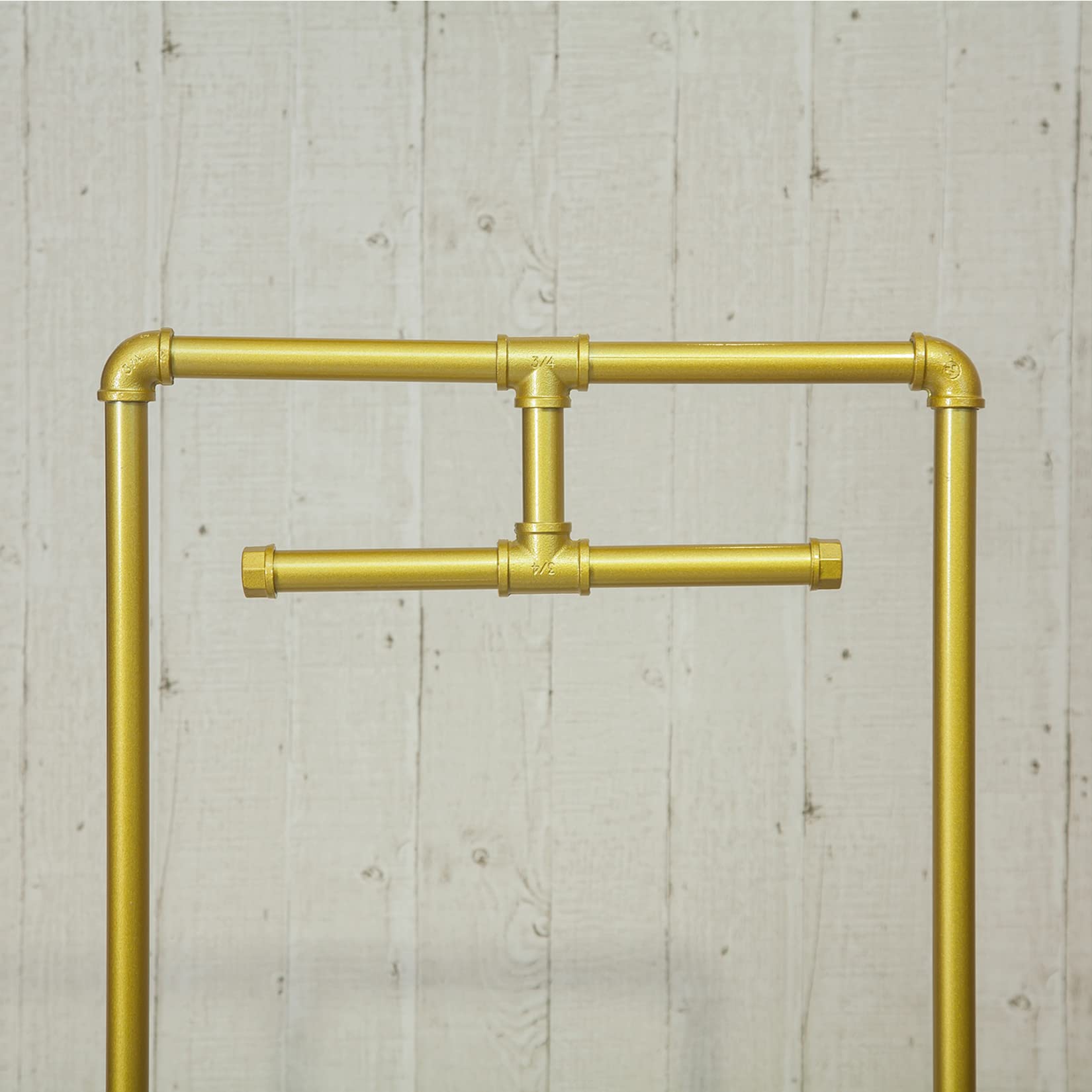Industrial Pipe Rolling Garment Rack with Wheels - Heavy Duty Clothing Storage Display Stand, Adjustable Floor Standing Hanging Rod for Clothes, Hangers & Shelves (Gold) - Perfect for Retail Stores, Boutiques & Home Closet Organization