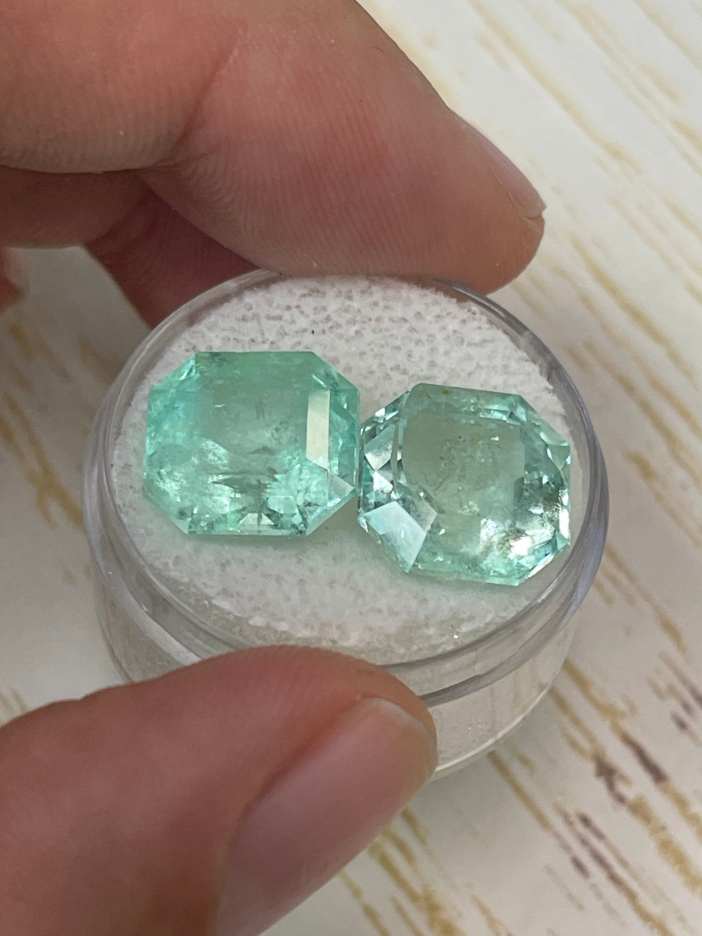 16.34tcw Matching Light Green Natural Colombian Loose Emeralds - Asscher Cut Gemstones for Jewelry Making, Engagement Rings & Luxury Gifts