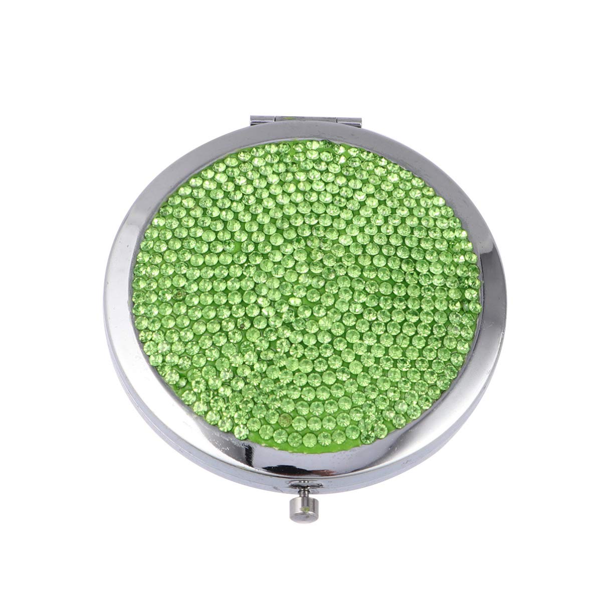 Lurrose Round Bling Compact Mirror - Double-Sided Folding Cosmetic Mirror with Rhinestones, Portable Pocket Mirror for Makeup & Travel (Light Green) | Perfect for Home, Purse & Vanity Use