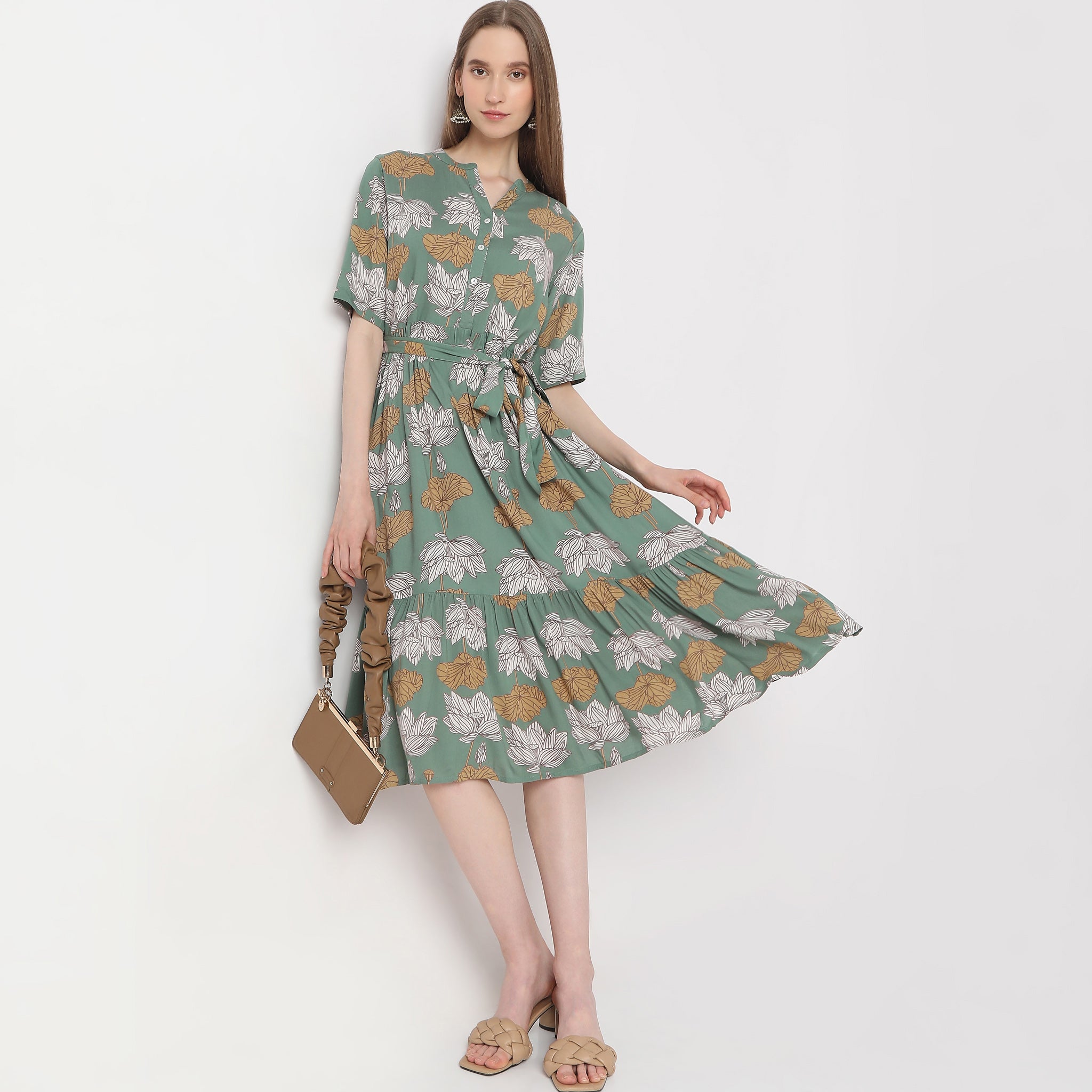 Flare Fit Printed Dress for Women - Flowy A-Line Summer Dress with Short Sleeves | Perfect for Beach, Vacation, and Casual Outings