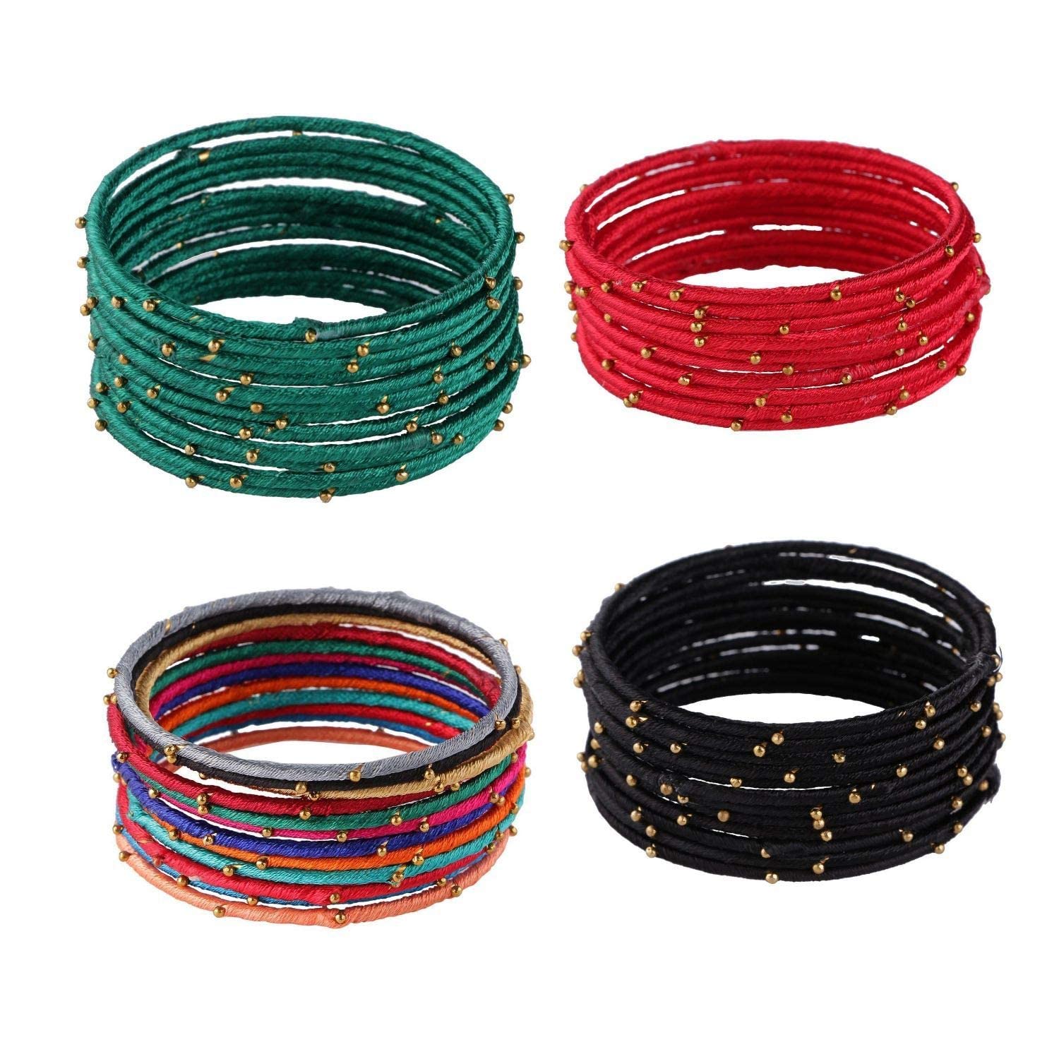 Efulgenz Rakhi Gifts for Sister - Indian Silk Thread Bangles with Gold Tone Beads, Fashion Jewelry Set for Women - Perfect for Raksha Bandhan, Wedding, Bridal & Bhabhi Gifts | Great for Festivals, Family Celebrations & Cultural Events