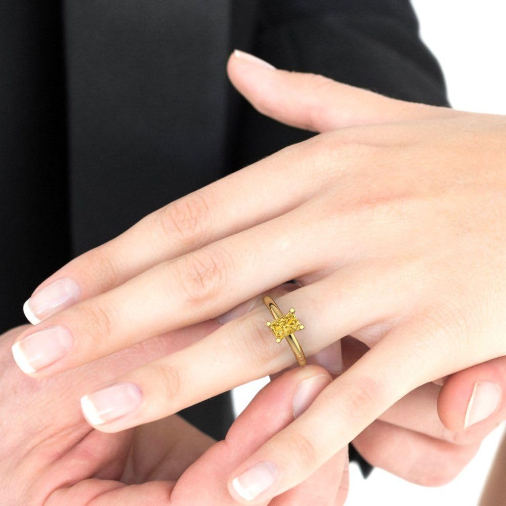1.0ct Canary Yellow Emerald Cut Simulated Diamond Ring - 14k Gold for Engagement & Anniversary