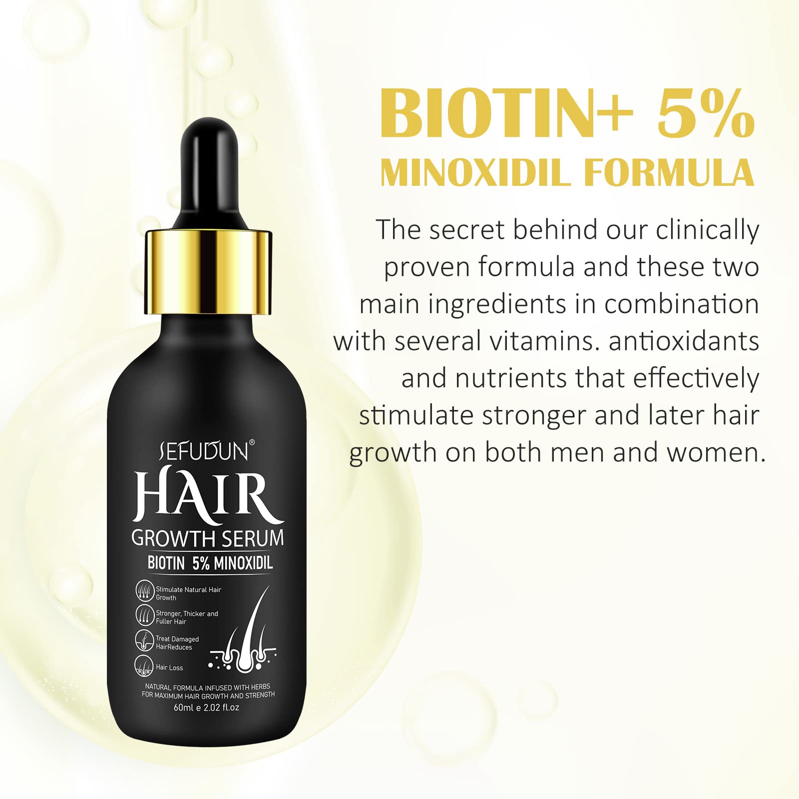5% Minoxidil Hair Growth Oil for Men & Women - Biotin-Enriched Beard & Scalp Treatment for Hair Loss, Thinning & Healthier Hair (2.02 oz) | Promotes Fuller Beard & Revitalizes Thinning Hair for Daily Use
