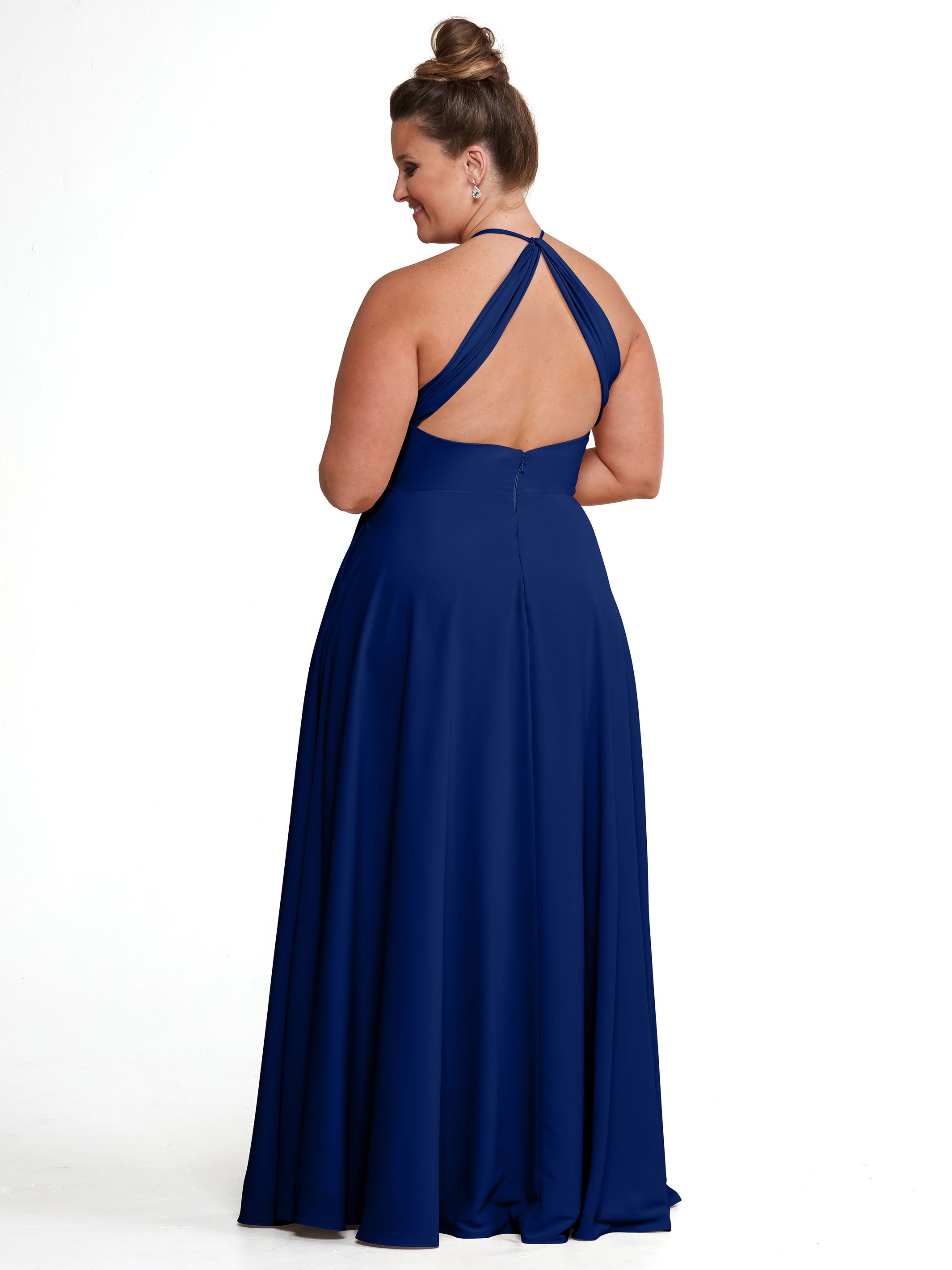 Elegant 83022 Stretch Chiffon Halter A-Line Bridesmaid Dress with Pockets - Perfect for Weddings, Formal Events & Special Occasions