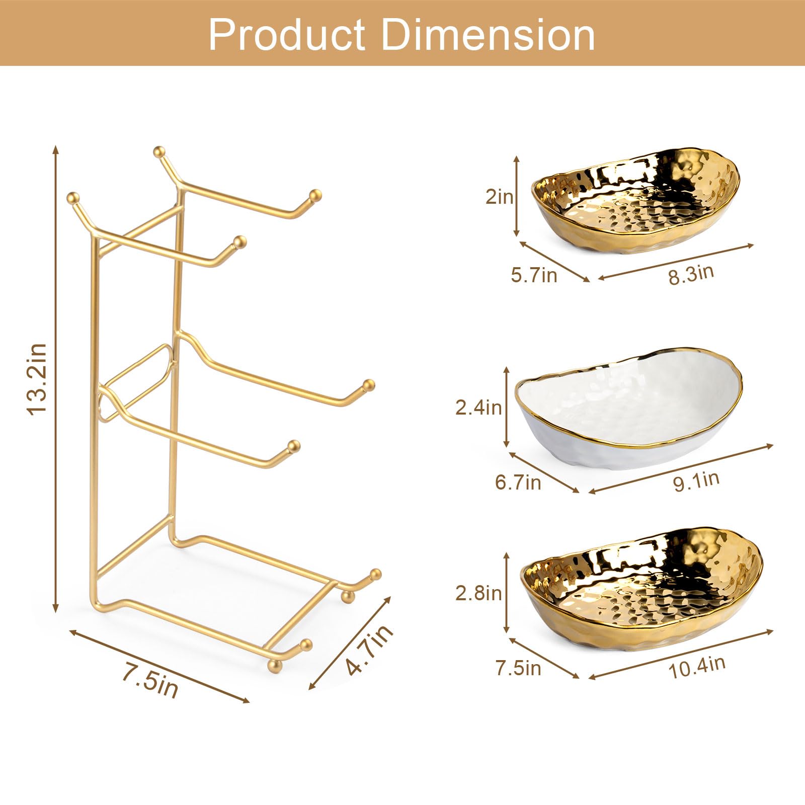 3-Tier Ceramic Fruit Bowl for Kitchen Counter - Large Capacity Modern Multi-Layer Fruit Basket Display Stand - Gold (Perfect for Parties, Dining Room Decor & Healthy Snack Organization)