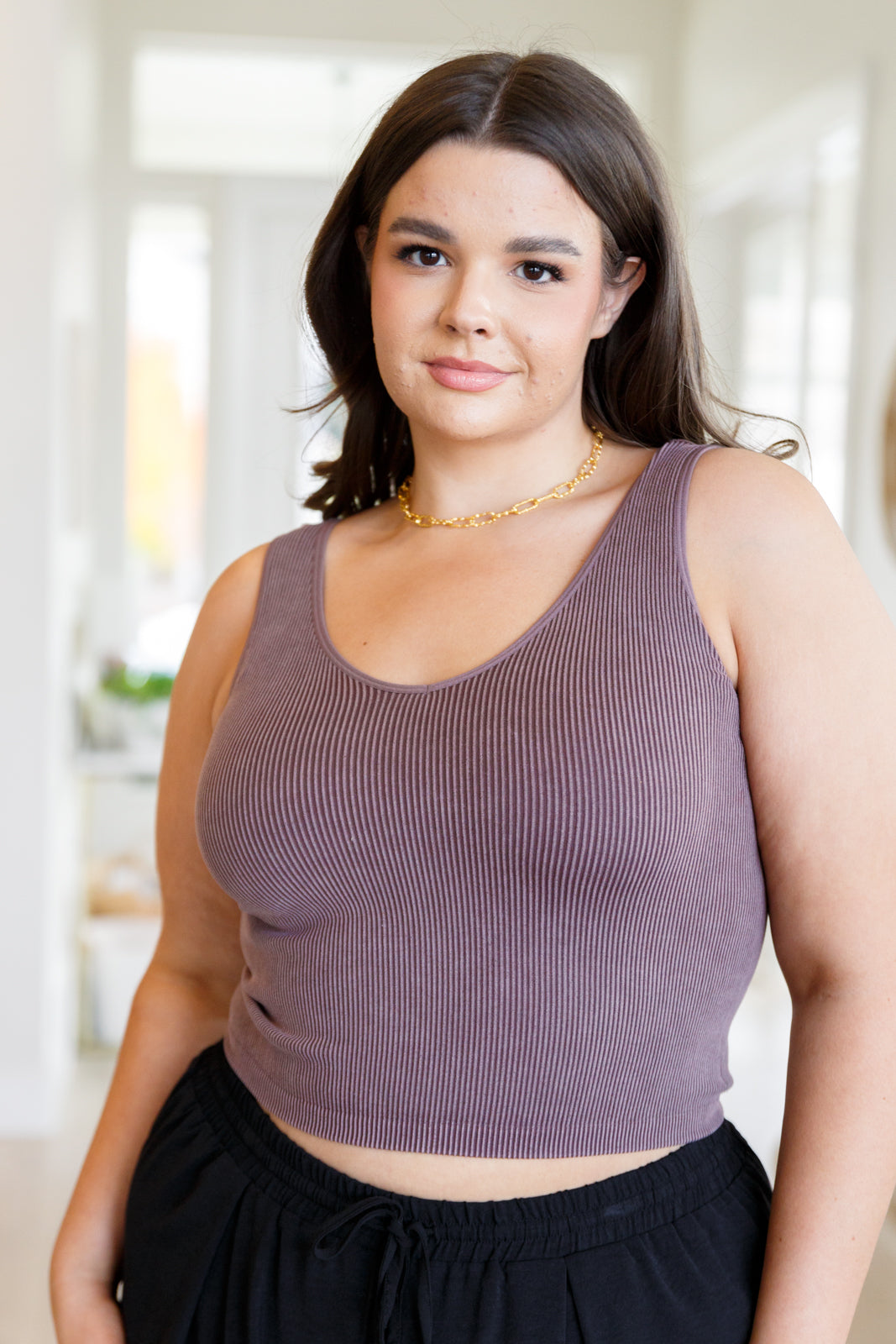 Fundamentals Ribbed Seamless Reversible Tank Top for Women - Soft Stretchy Brown Basic Camisole | Perfect for Layering, Yoga & Casual Wear