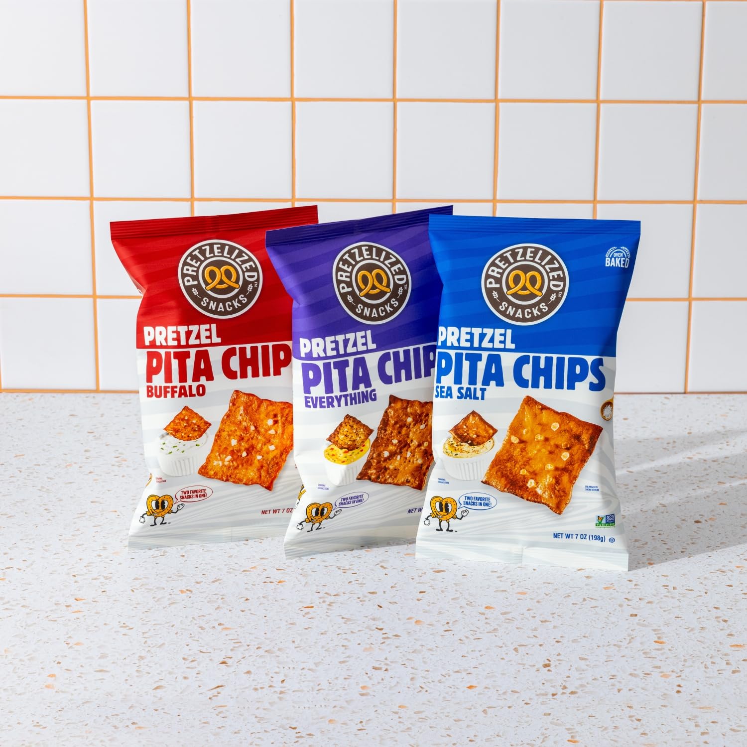 PRETZELIZED Pretzel Pita Chips, Sea Salt Flavored, 7oz Bag (Pack of 12) - Crunchy Snack for Parties, School Lunches & On-the-Go Healthy Eating