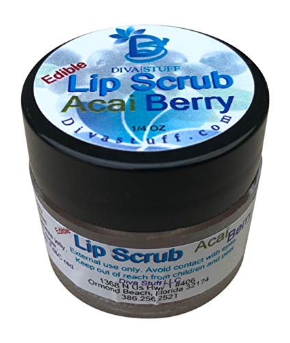 Diva Stuff Ultra Hydrating Lip Scrub - Acai Berry Flavor for Soft Lips | Gentle Exfoliator & Moisturizer | ¼ oz Made in USA | Perfect for Dry Lips Care & Pre-Lipstick Prep