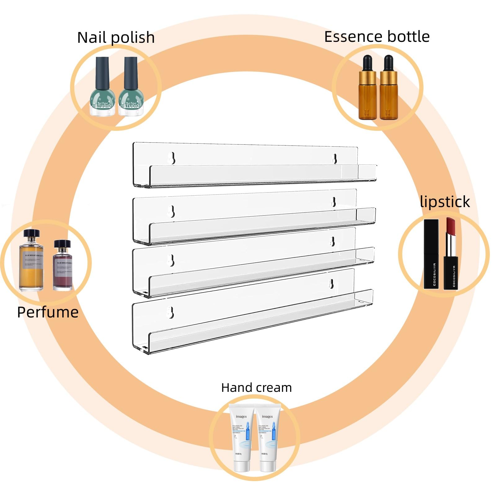 6 Pack Clear Wall Mounted Nail Polish Rack - Holds 72 Bottles, 15 Inch Nail Polish Organizer & Storage Shelf for Nail Technicians - Perfect for Salon, Spa, Home & Professional Nail Art Display