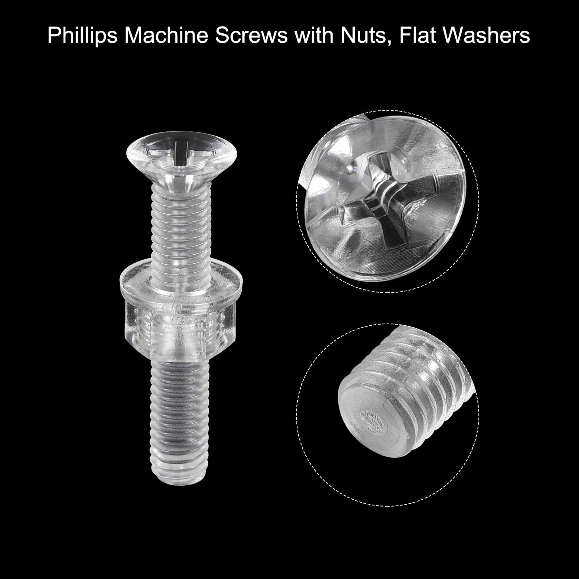 uxcell M5 x 30mm Transparent Plastic Phillips Machine Screws with Nuts & Washers - 20 Sets for PC, Electronics, DIY Projects & Home Repair