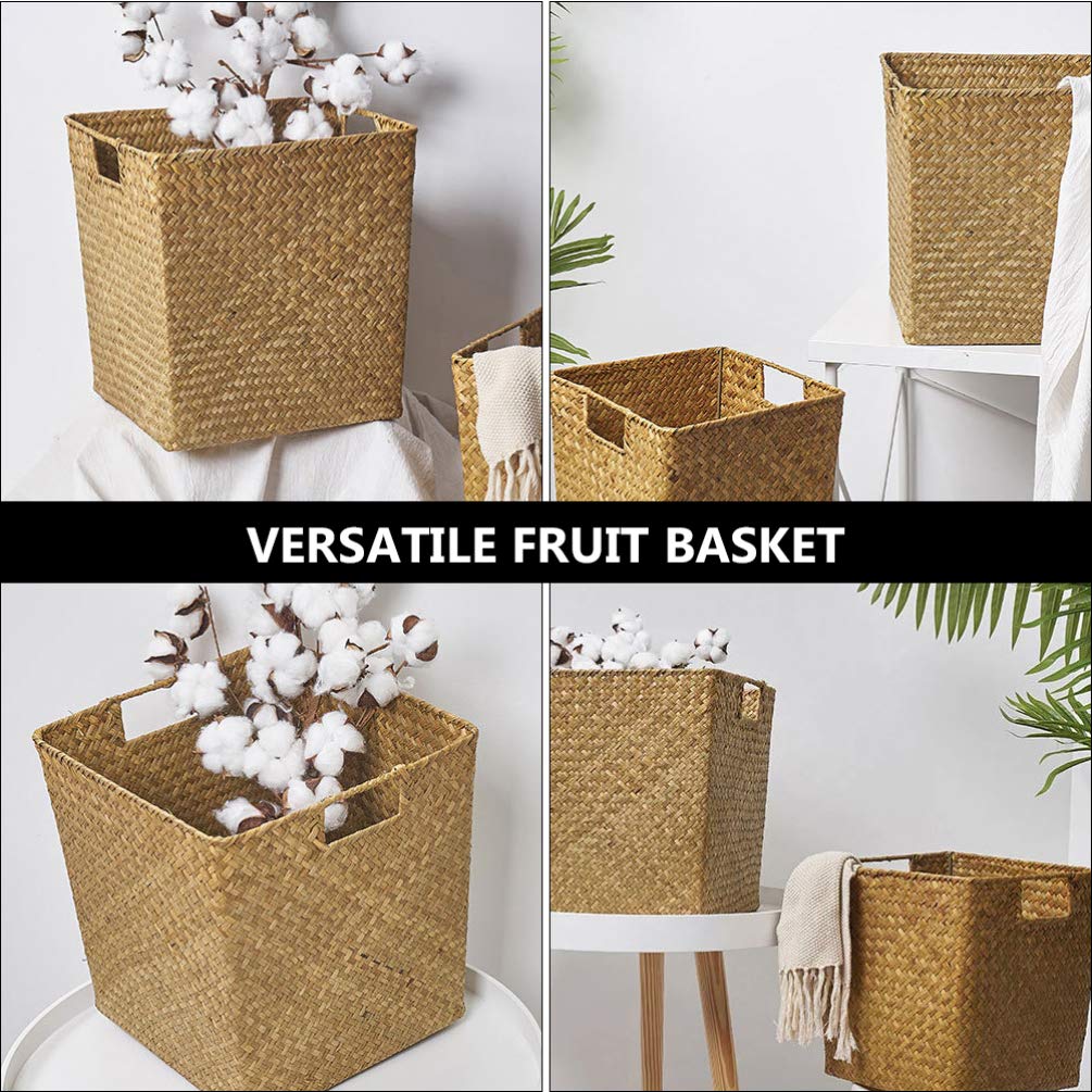 Hemoton Rattan Storage Basket - 1PC Multifunctional Woven Seagrass Organizer for Fruits, Flowers, Toys & Desk Topper | Perfect for Home, Office, Nursery & Gift Giving