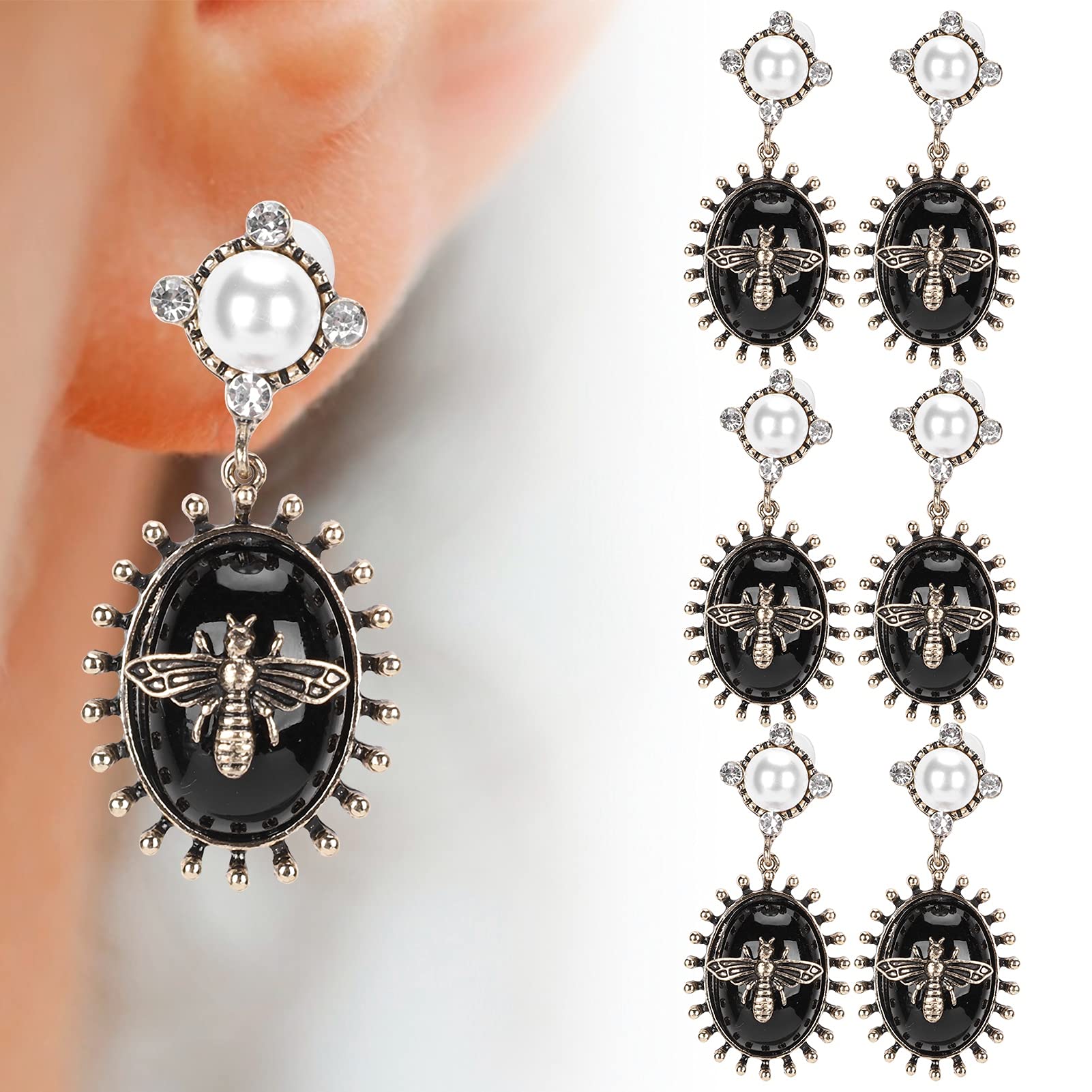 Zerodis 3 Pairs Dangle Earrings for Women - Fashionable Alloy Metal Retro Pearl Drop Earrings Set, Perfect Gift for Women & Girls (Black) | Great for Parties, Weddings, Dating & Everyday Wear
