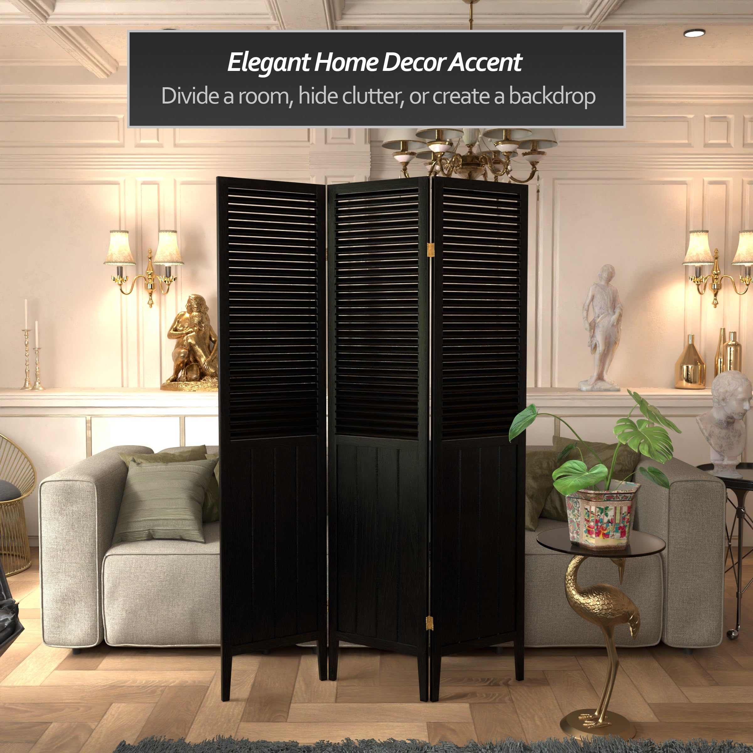 Red Lantern 3-Panel Black Room Divider Screen - SS-BEAD-Black-3P - Perfect for Home Office, Living Room & Bedroom Privacy