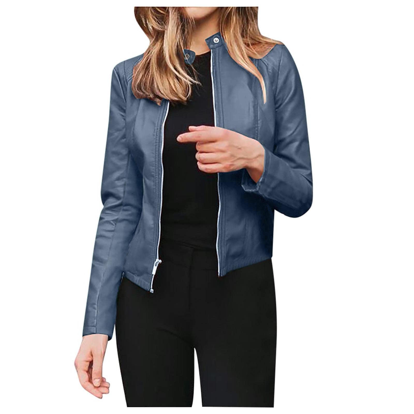 Women's Faux Leather Jacket - Oversized Bomber Moto Style, Cropped Trench Coat & Blazer for Casual Outfits | Perfect for Fall, Winter & Spring Fashion | Office, Date Night & Streetwear Looks