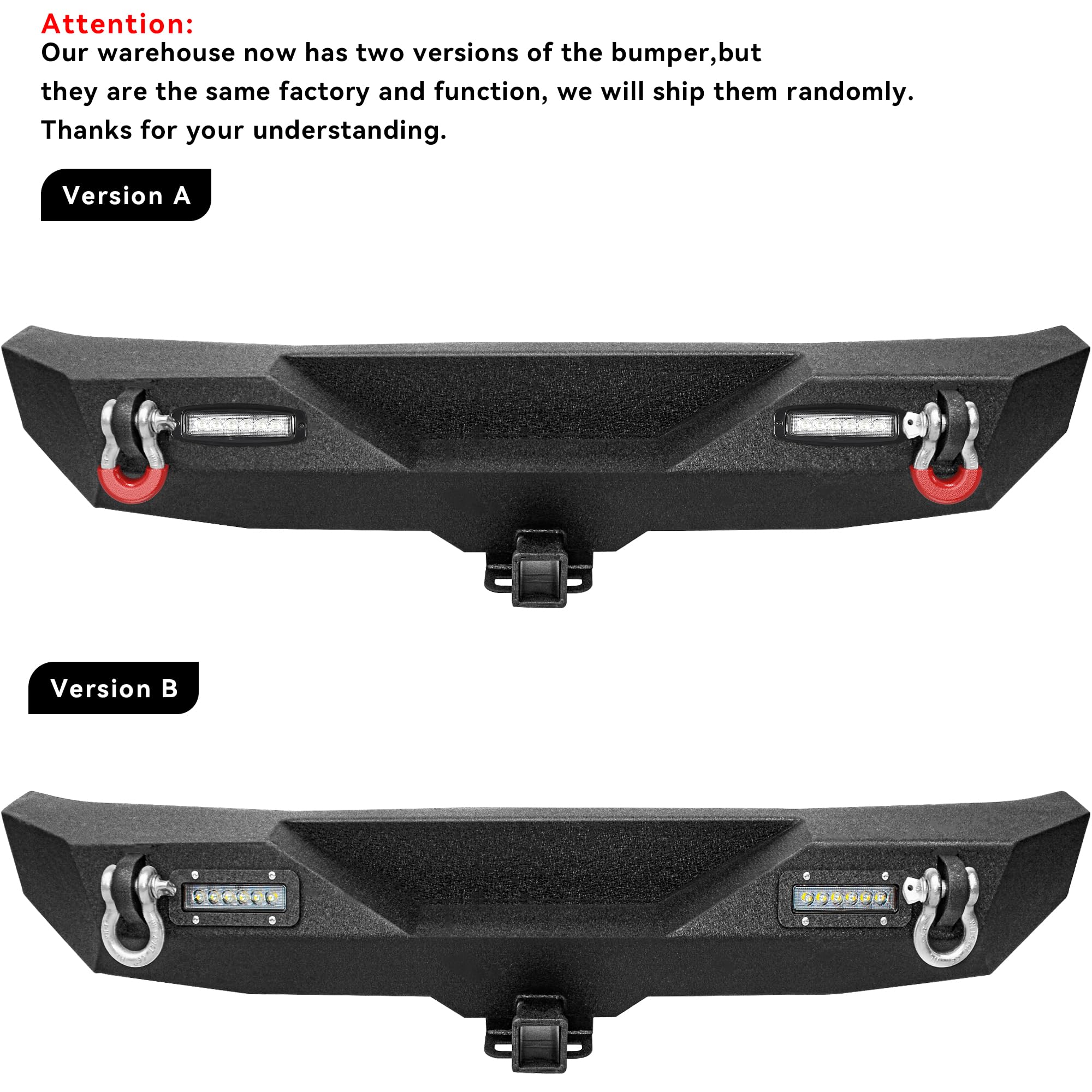 LEDKINGDOMUS Black Front & Rear Bumper with 4X LED Lights for 2007-2018 Jeep Wrangler JK & Unlimited - Winch Plate, D-Rings, 2